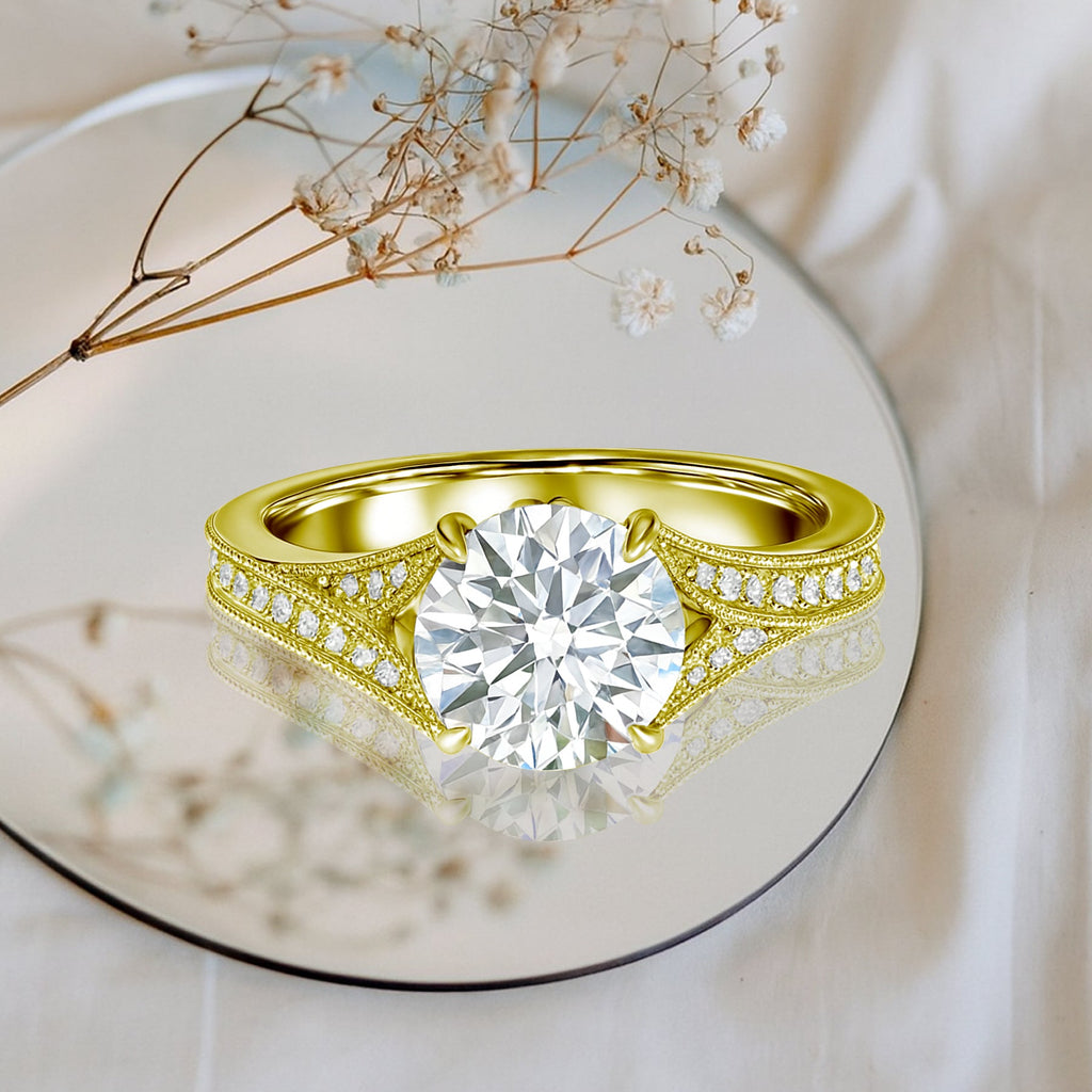 Certified 1.10 Ct Round Lab Diamond  Vintage Engagement Ring