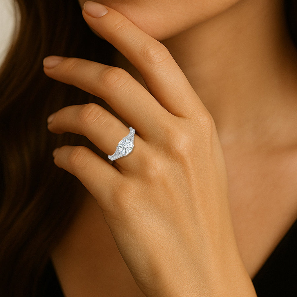 Certified 1.10 Ct Round Lab Diamond  Vintage Engagement Ring