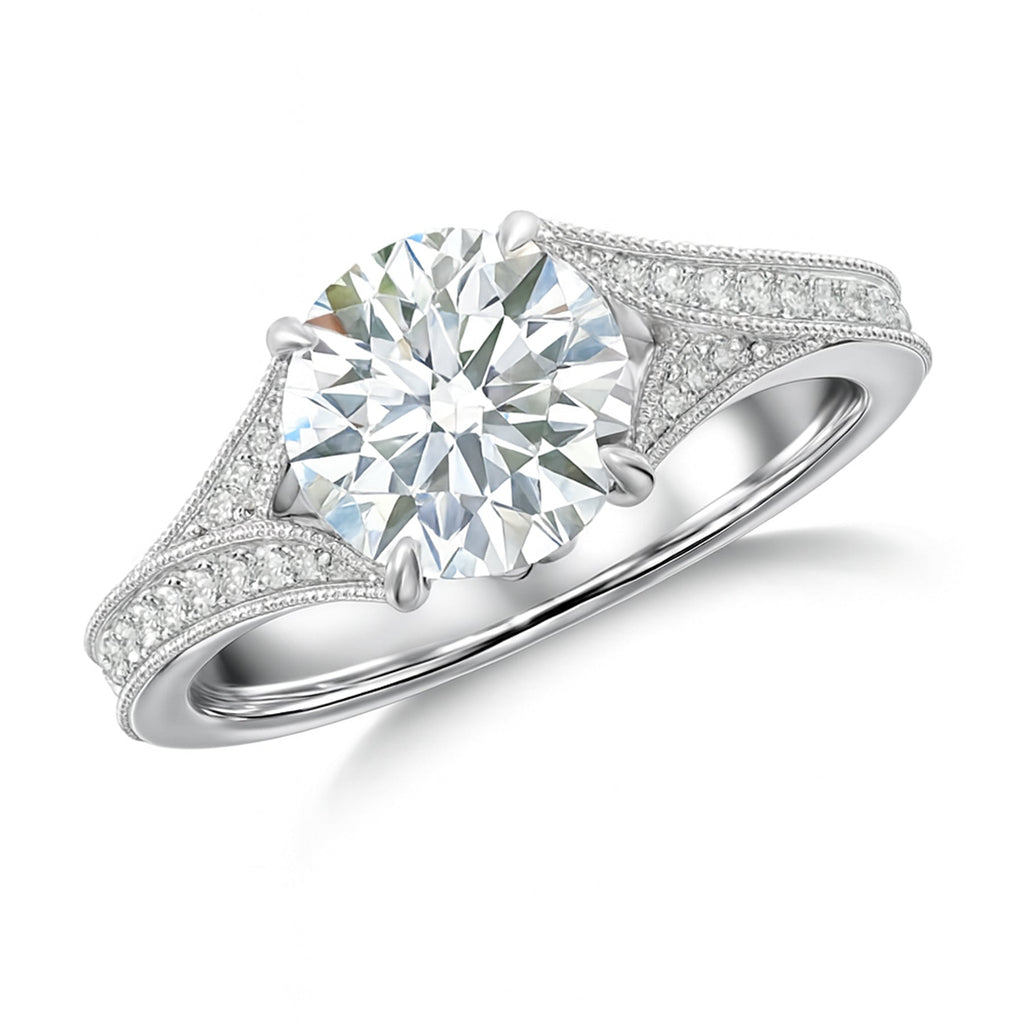 Certified 1.10 Ct Round Lab Diamond  Vintage Engagement Ring