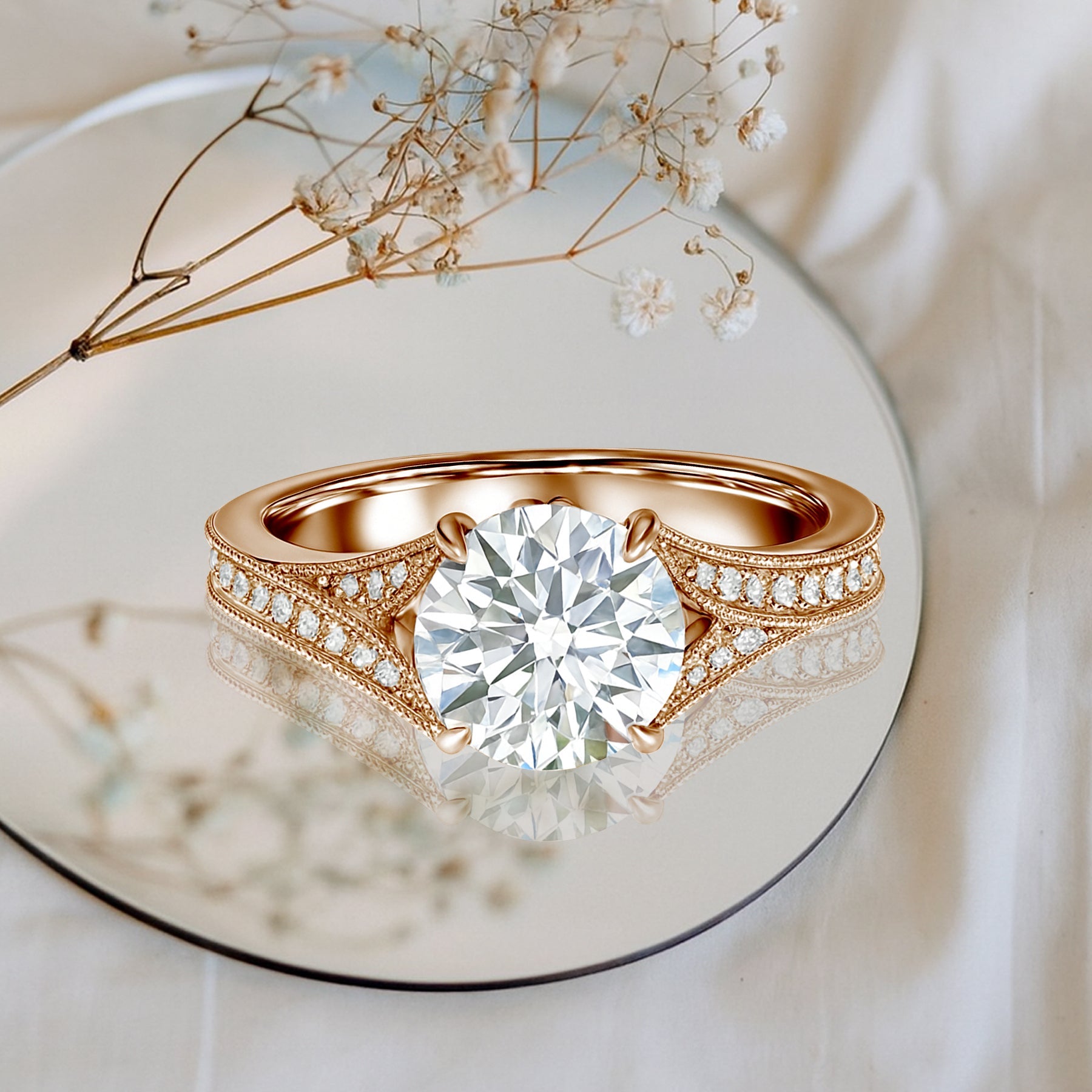 Certified 1.10 Ct Round Lab Diamond  Vintage Engagement Ring