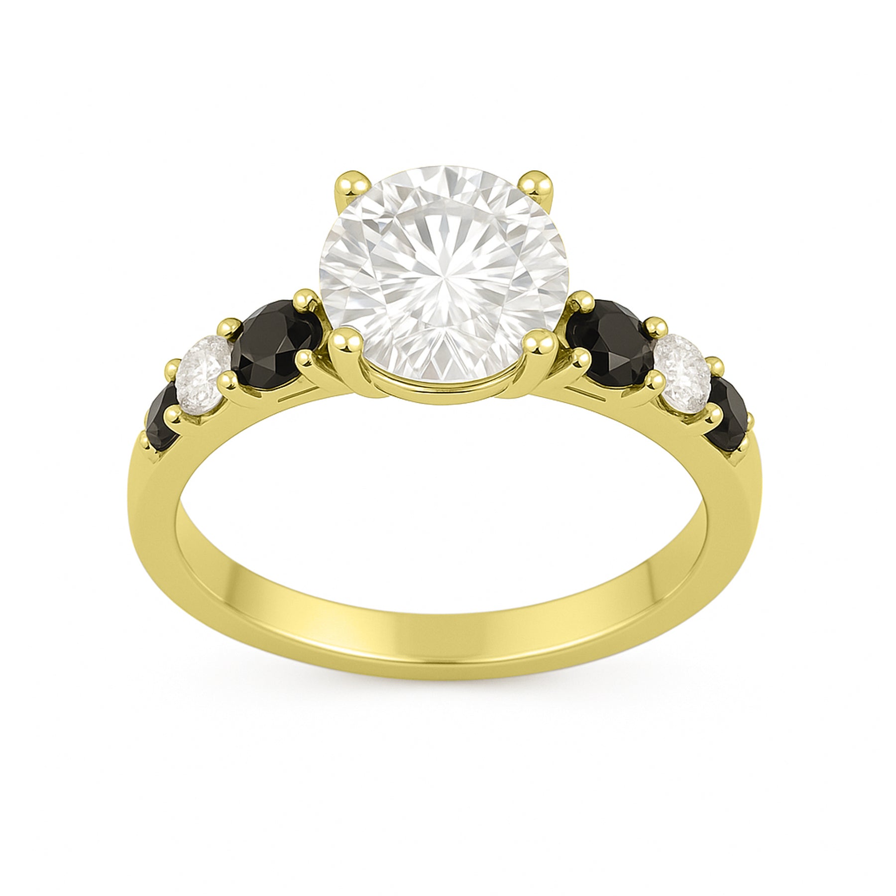 1.15 Ct Round Moissanite Black and White Side Stone Engagement Ring