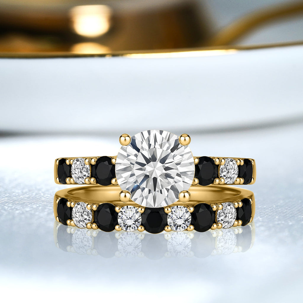 Certified 1.30 Ct Round Lab Diamond & Black Diamond  Two-Tone Bridal Set