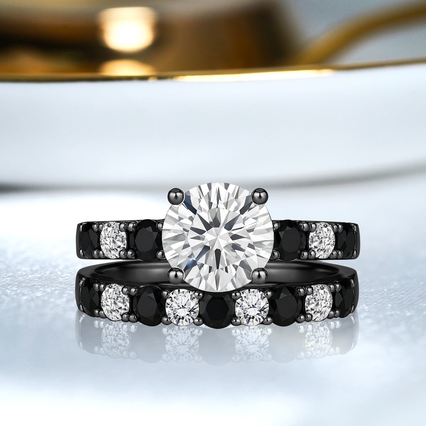 Certified 1.30 Ct Round Lab Diamond & Black Diamond  Two-Tone Bridal Set