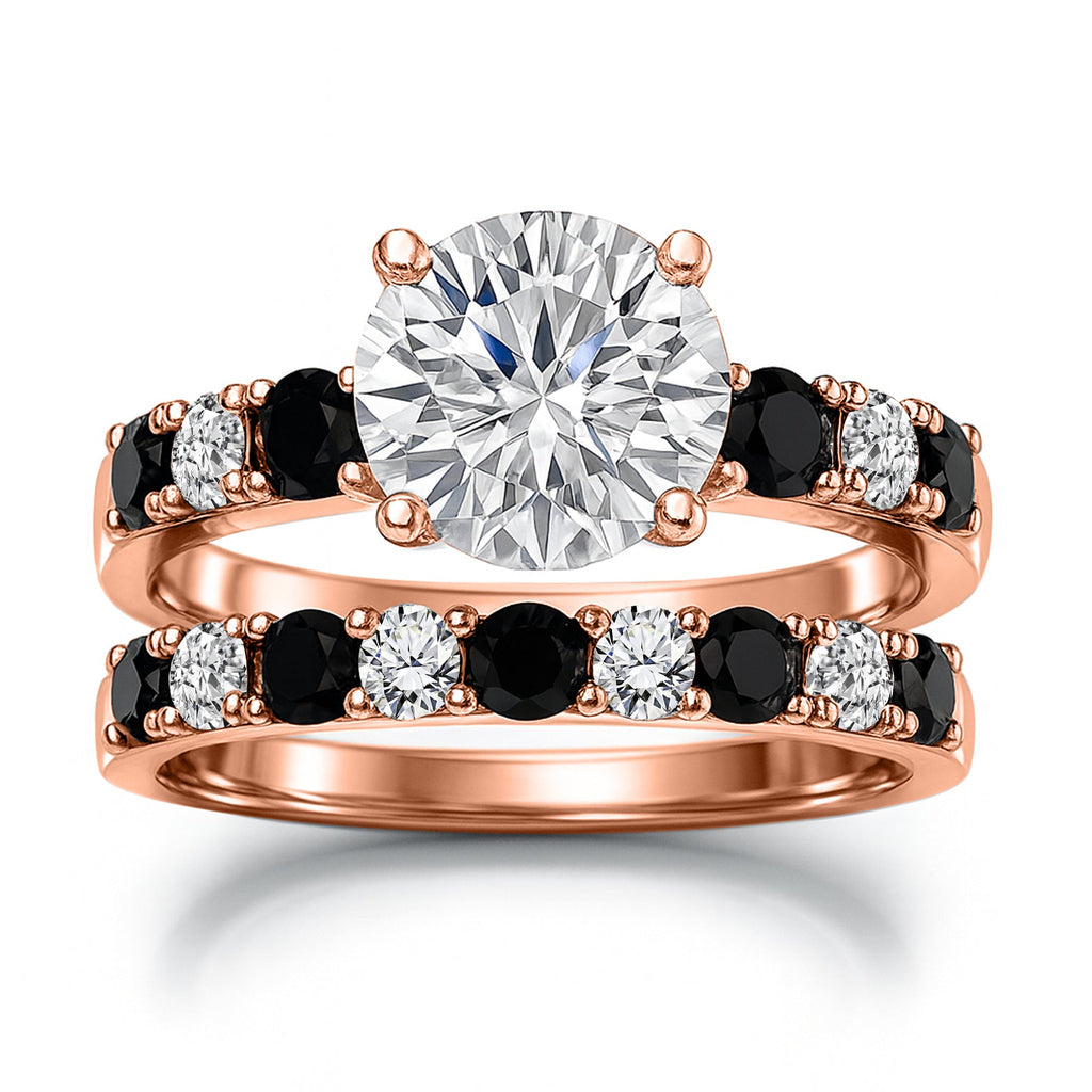 Certified 1.30 Ct Round Lab Diamond & Black Diamond  Two-Tone Bridal Set