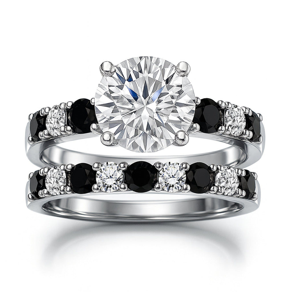 Certified 1.30 Ct Round Lab Diamond & Black Diamond  Two-Tone Bridal Set