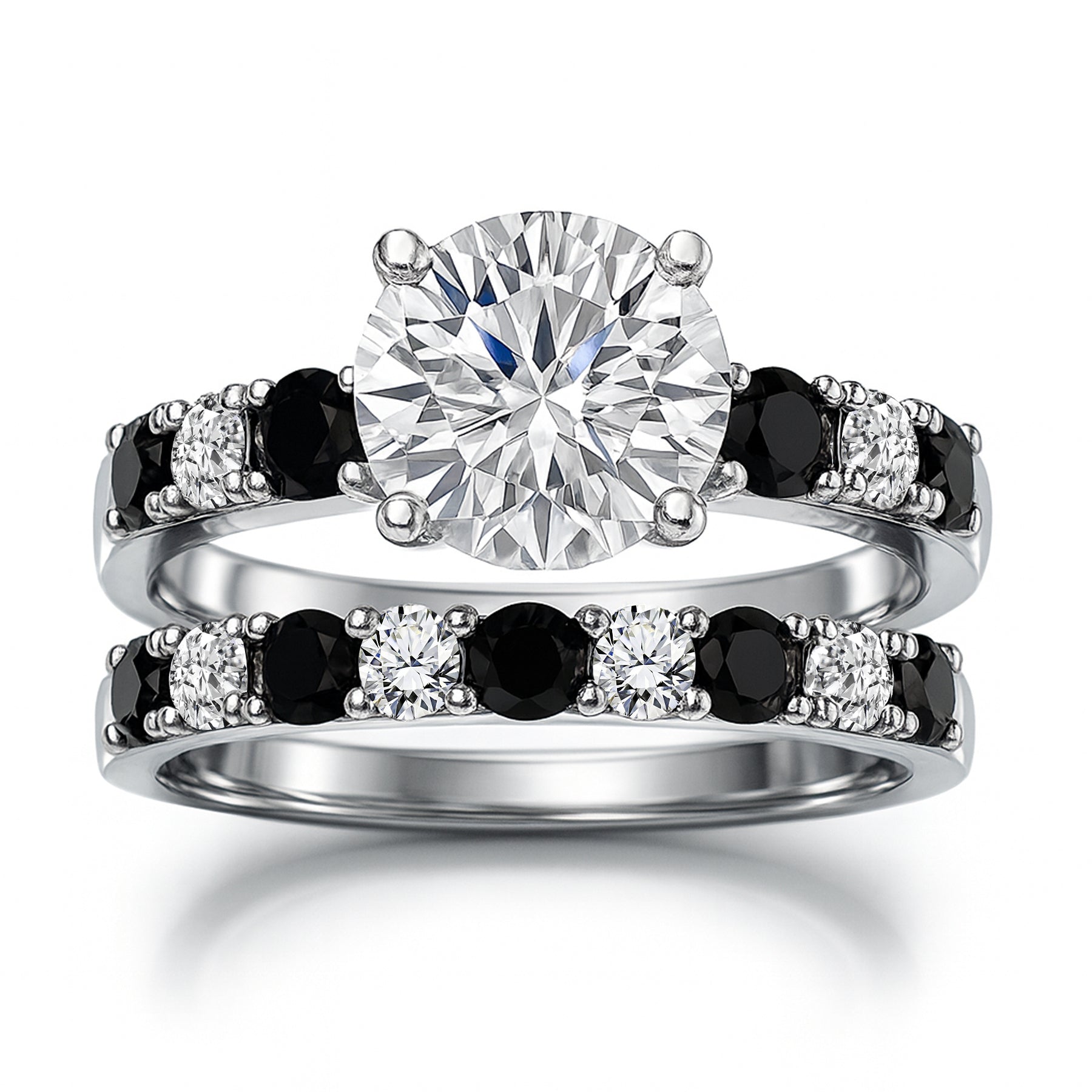 Certified 1.30 Ct Round Lab Diamond & Black Diamond  Two-Tone Bridal Set