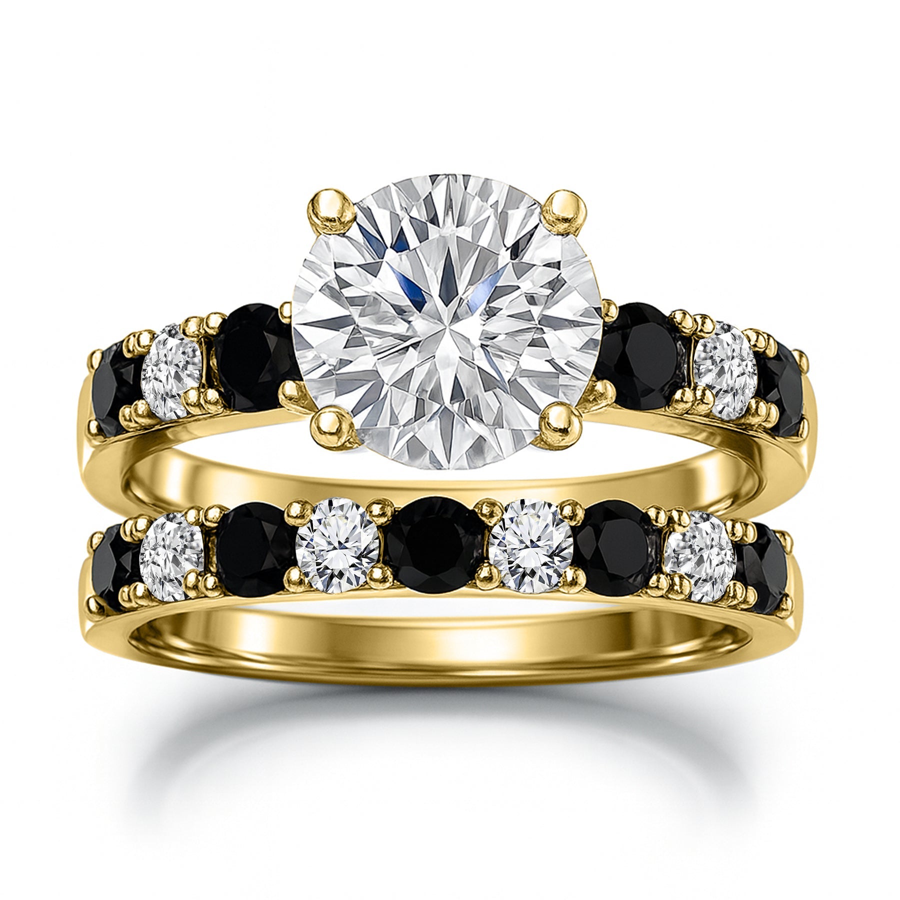 Certified 1.30 Ct Round Lab Diamond & Black Diamond  Two-Tone Bridal Set