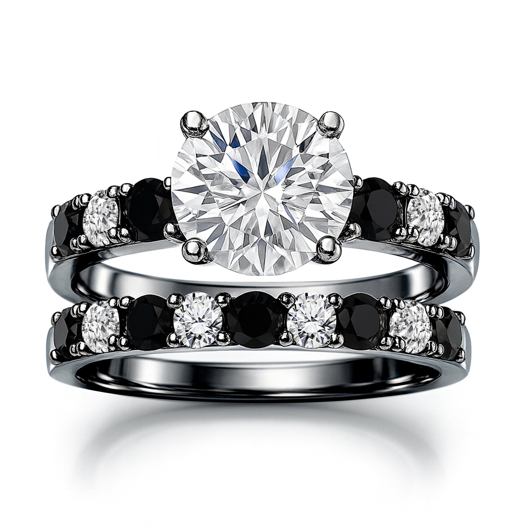 Certified 1.30 Ct Round Lab Diamond & Black Diamond  Two-Tone Bridal Set