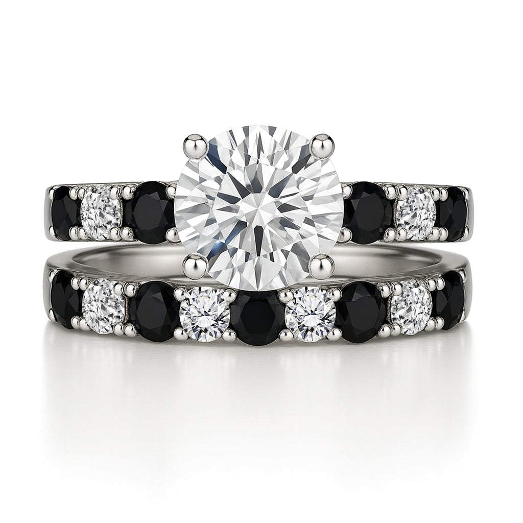 Certified 1.30 Ct Round Lab Diamond & Black Diamond  Two-Tone Bridal Set