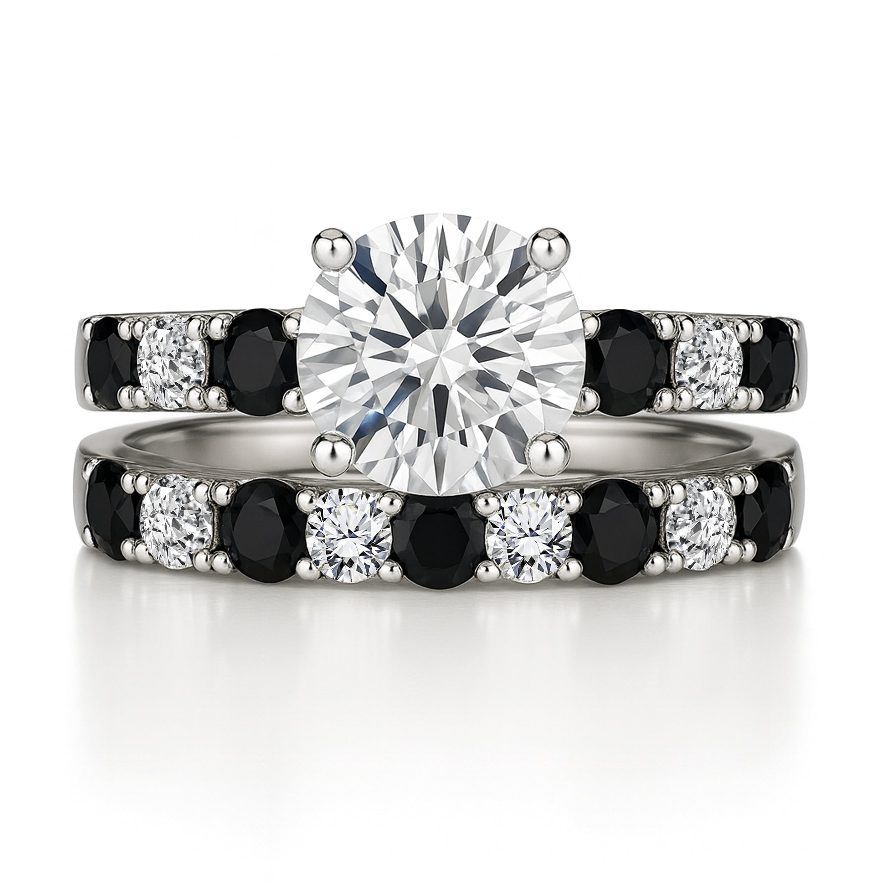 Certified 1.30 Ct Round Lab Diamond & Black Diamond  Two-Tone Bridal Set