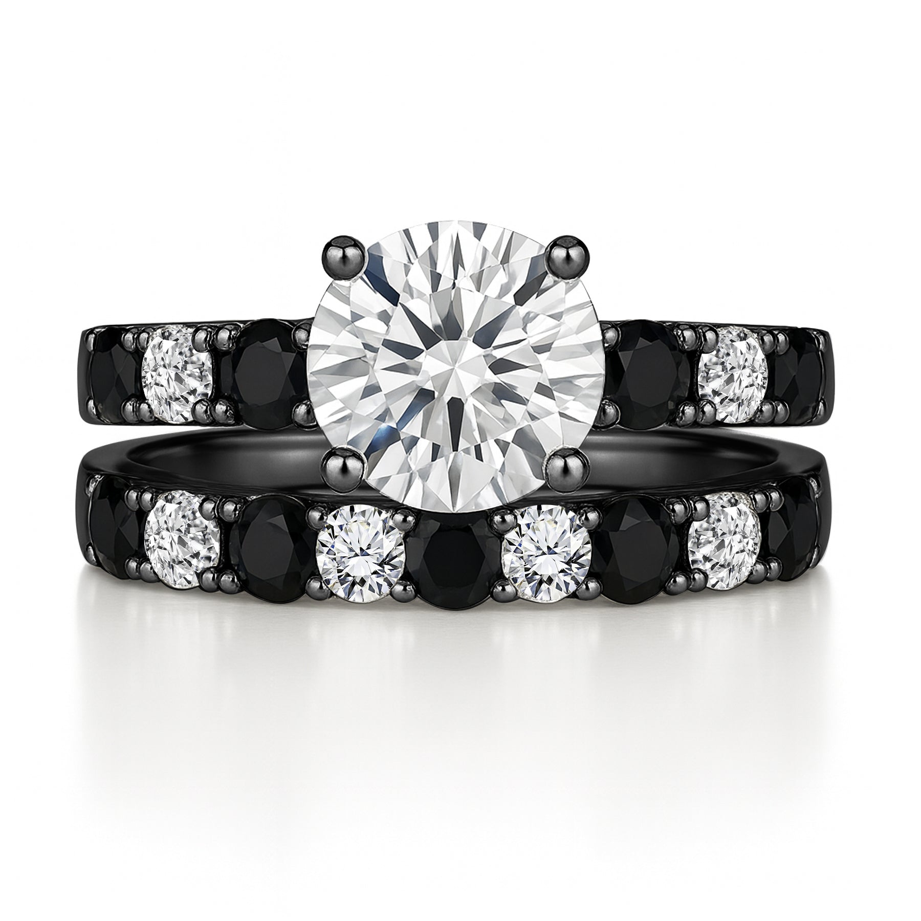 Certified 1.30 Ct Round Lab Diamond & Black Diamond  Two-Tone Bridal Set