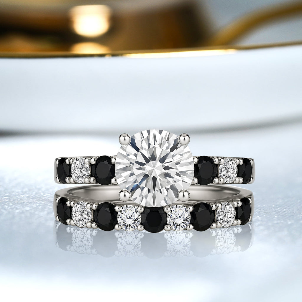 Certified 1.30 Ct Round Lab Diamond & Black Diamond  Two-Tone Bridal Set