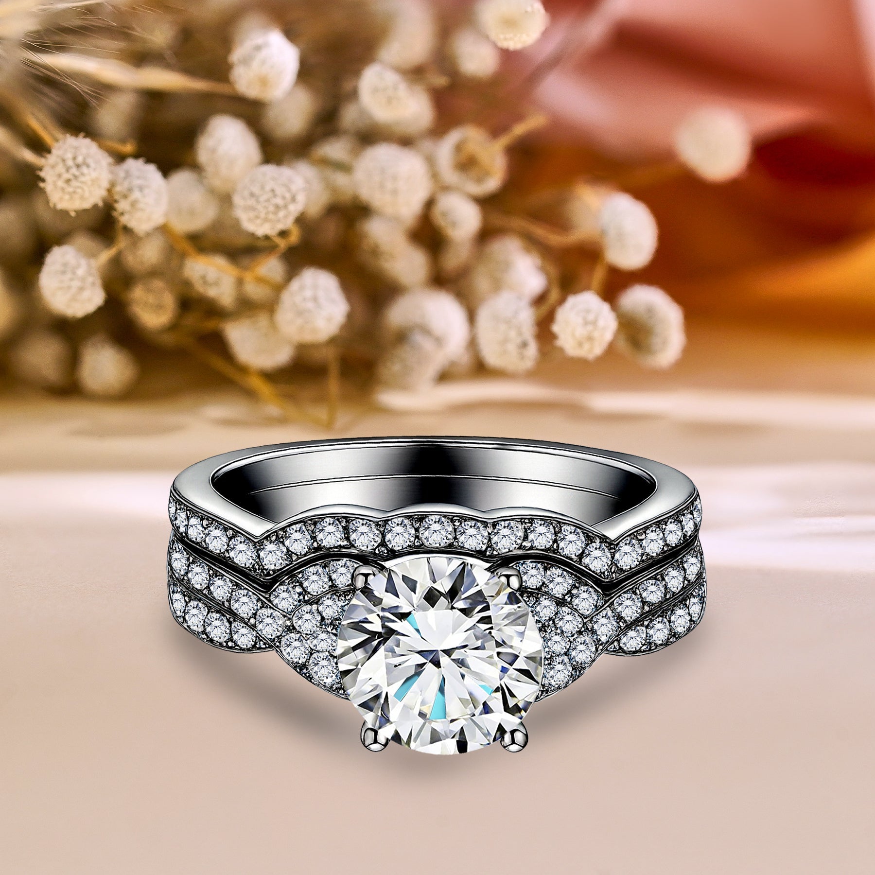 Certified 1.25 Ct Round Lab Diamond  Pavé Twist  Bridal Set