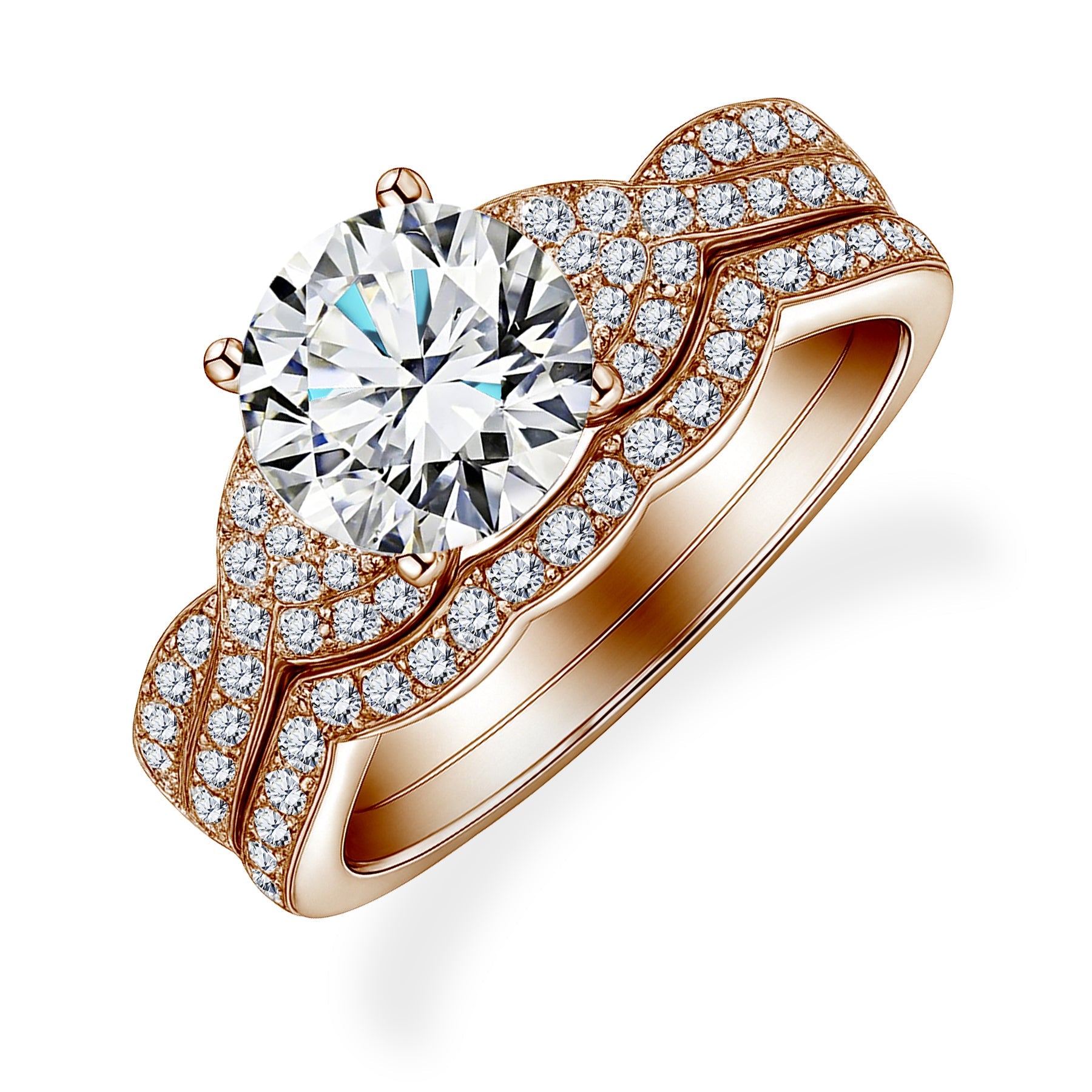 Certified 1.25 Ct Round Lab Diamond  Pavé Twist  Bridal Set