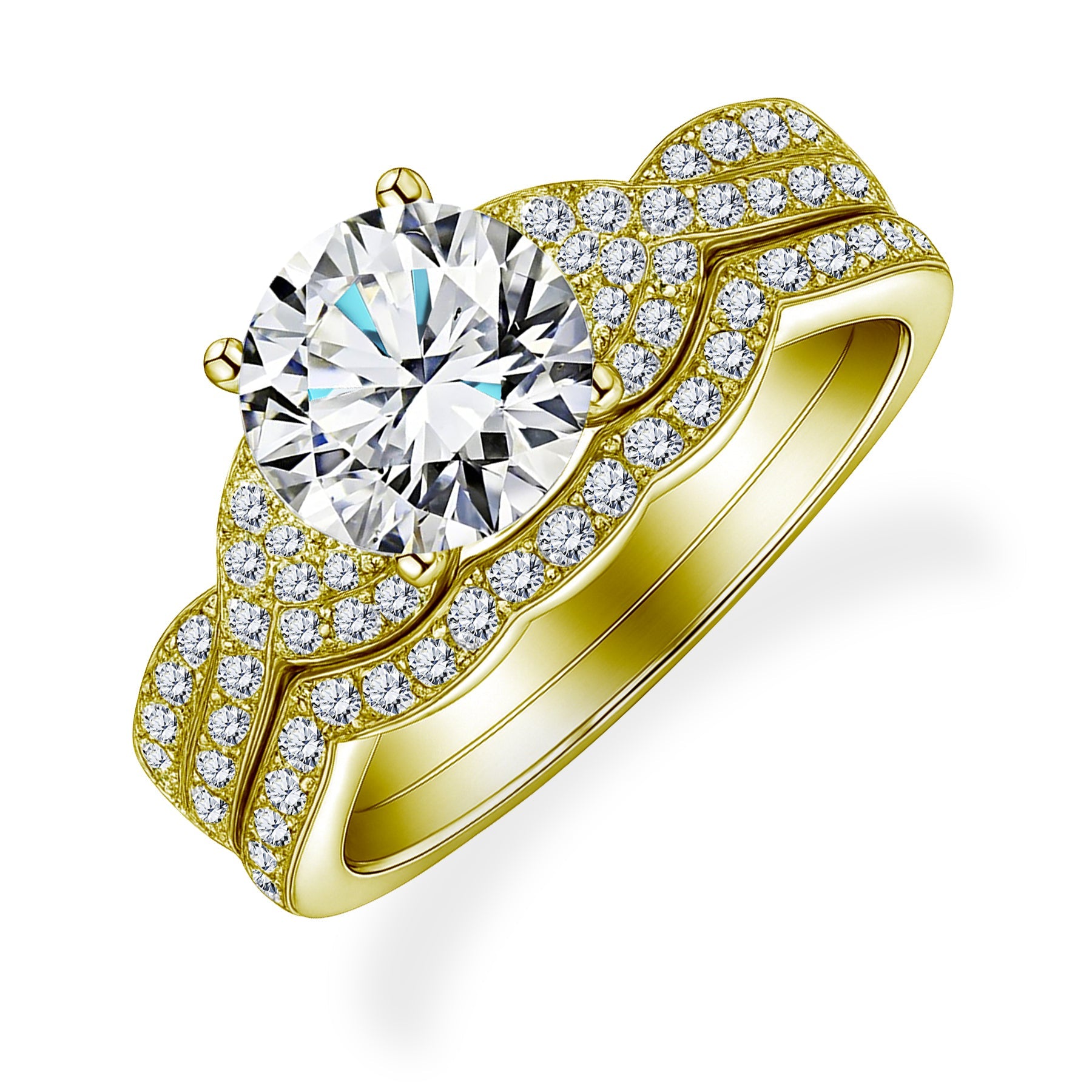 Certified 1.25 Ct Round Lab Diamond  Pavé Twist  Bridal Set