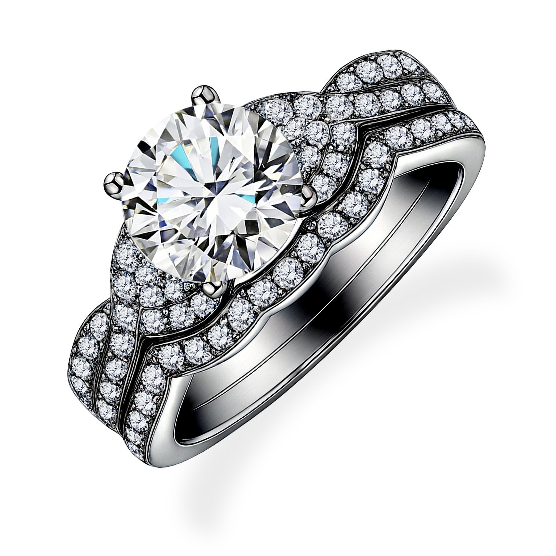 Certified 1.25 Ct Round Lab Diamond  Pavé Twist  Bridal Set