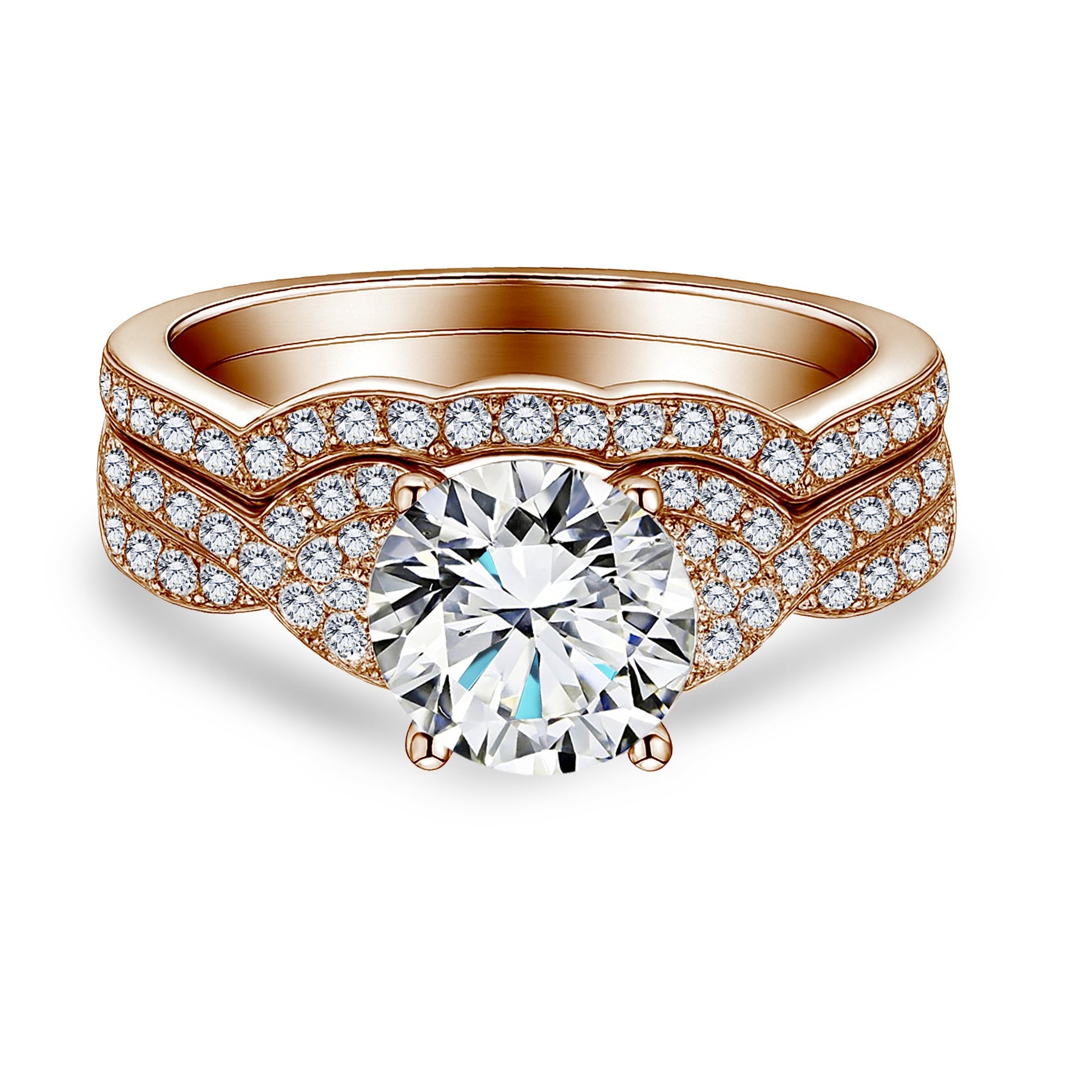 Certified 1.25 Ct Round Lab Diamond  Pavé Twist  Bridal Set