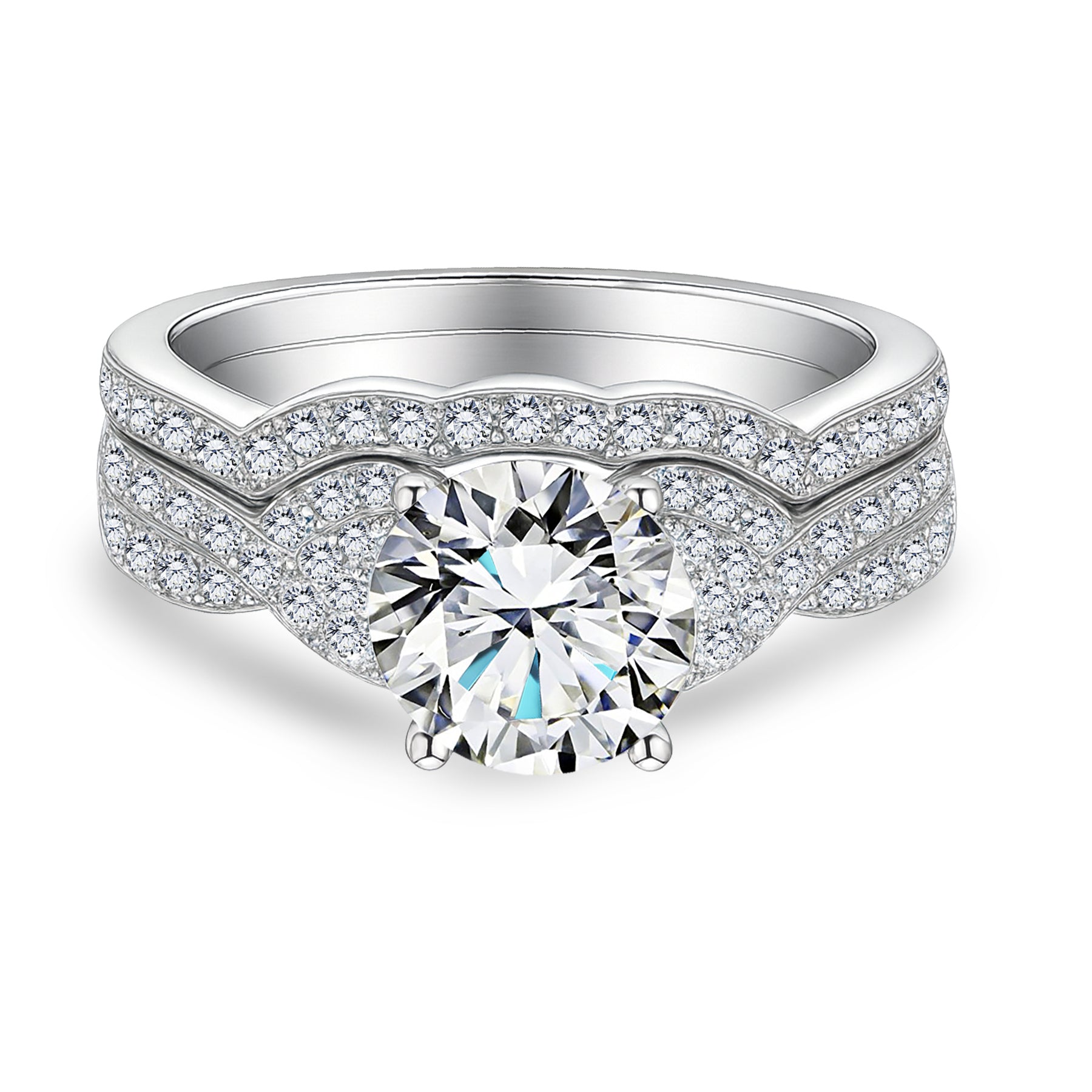 Certified 1.25 Ct Round Lab Diamond  Pavé Twist  Bridal Set