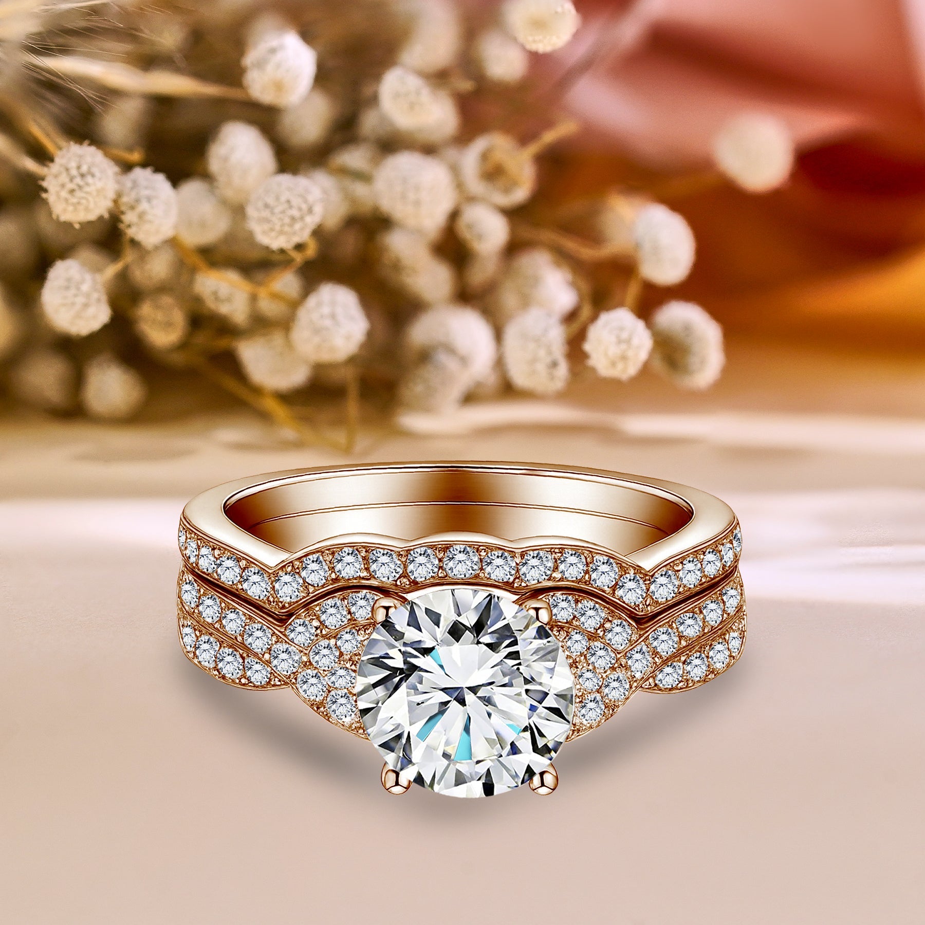 Certified 1.25 Ct Round Lab Diamond  Pavé Twist  Bridal Set