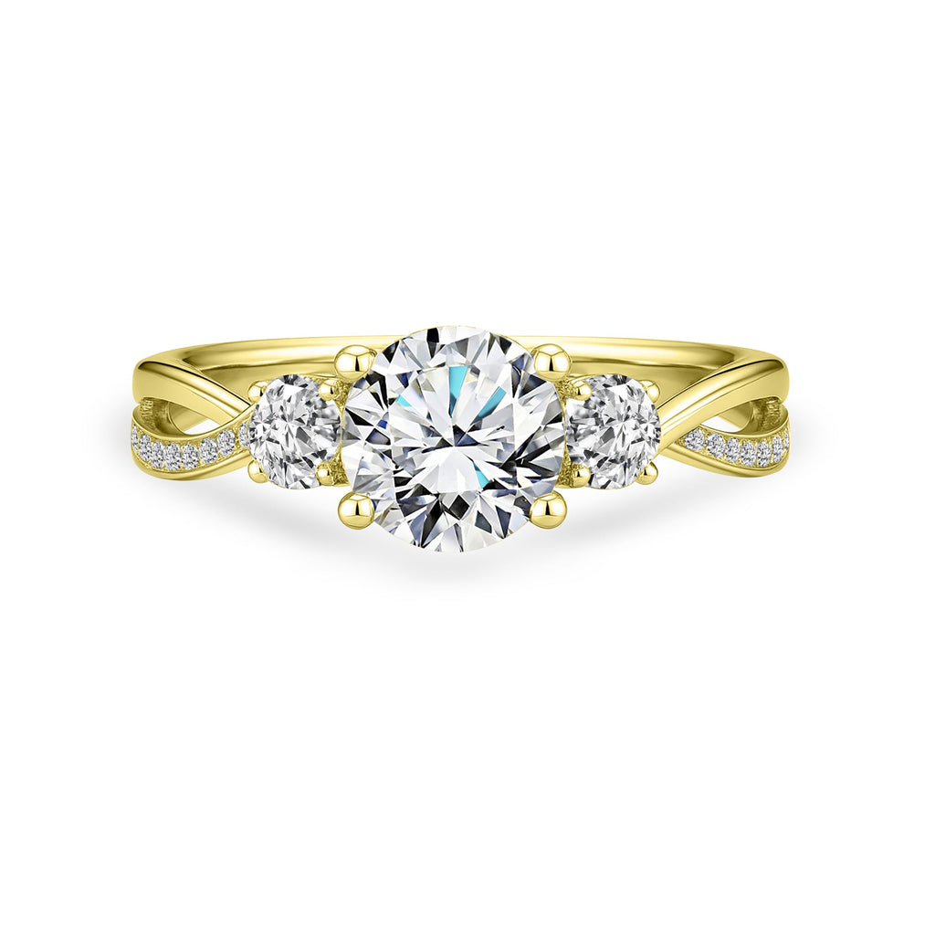 Certified 1 Ct Round Lab Diamond  Three Stone Twisted Engagement Ring