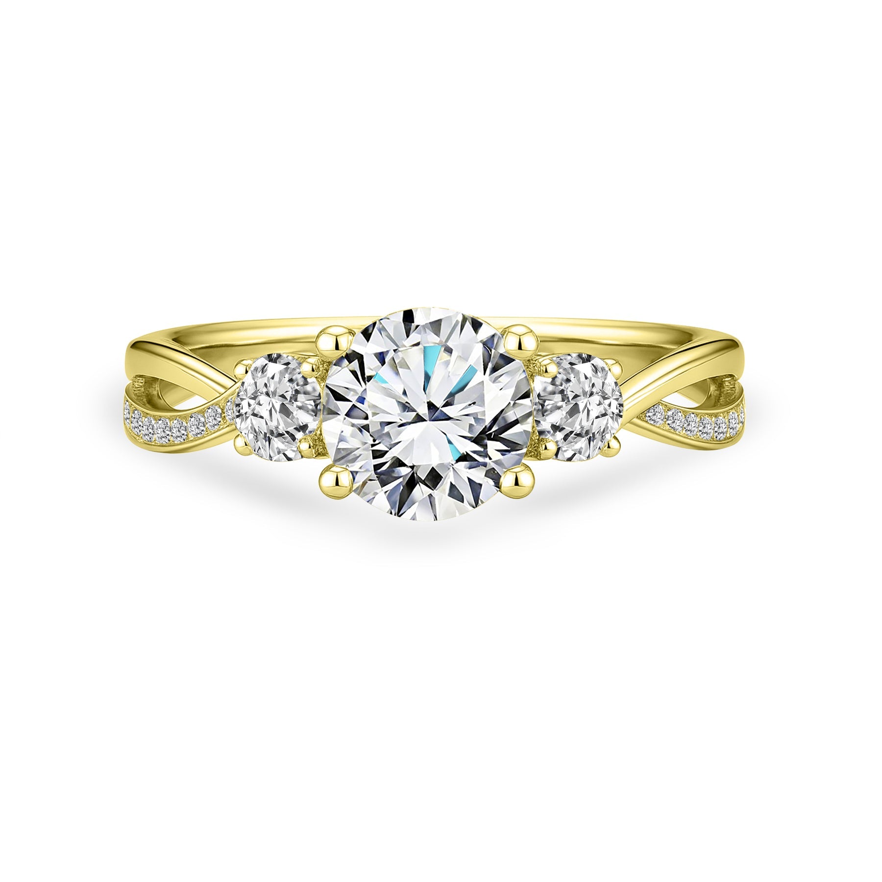 Certified 1 Ct Round Lab Diamond  Three Stone Twisted Engagement Ring