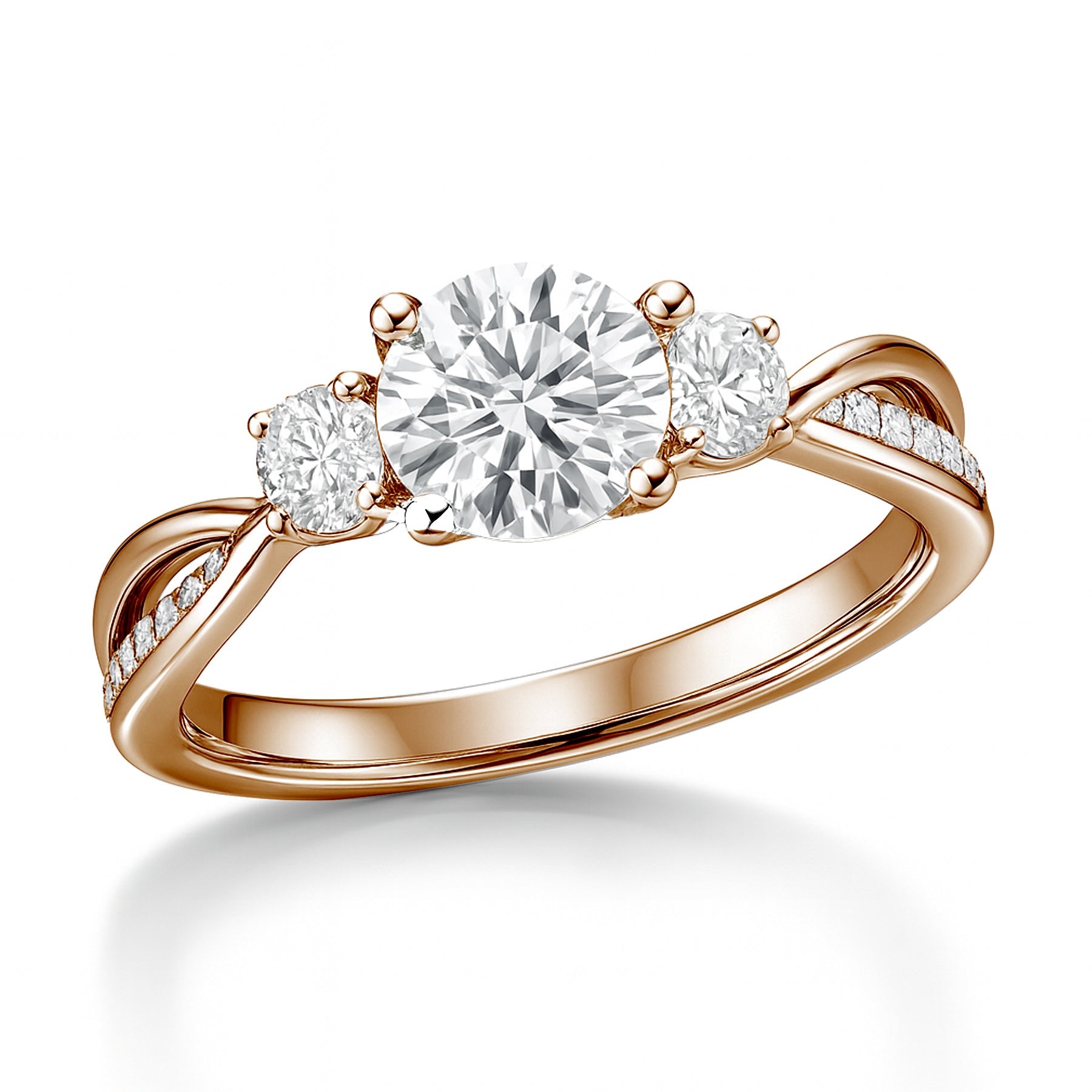 Certified 1 Ct Round Lab Diamond  Three Stone Twisted Engagement Ring