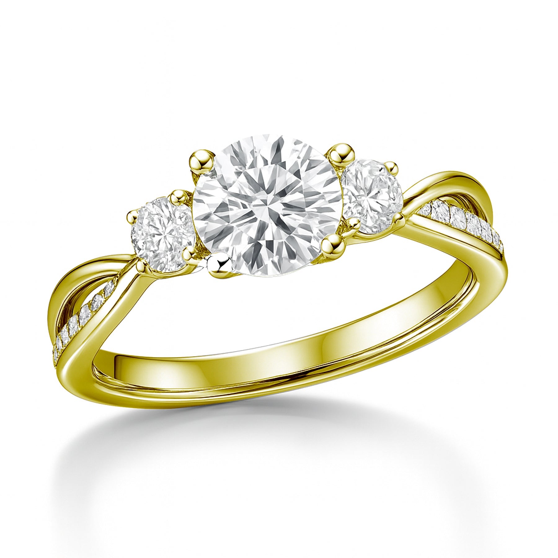 Certified 1 Ct Round Lab Diamond  Three Stone Twisted Engagement Ring