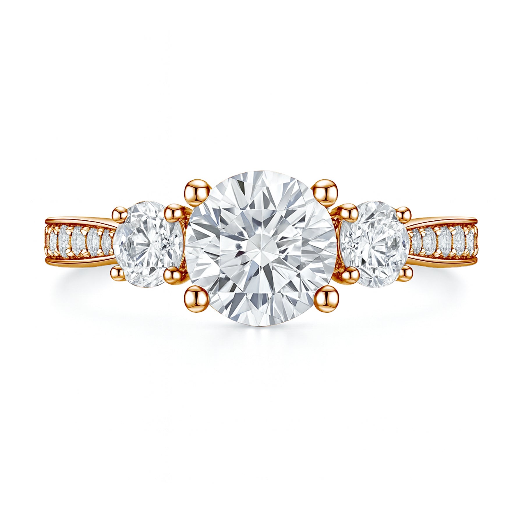 Certified 1 Ct Round Lab Diamond  Three Stone Pave Engagement Ring