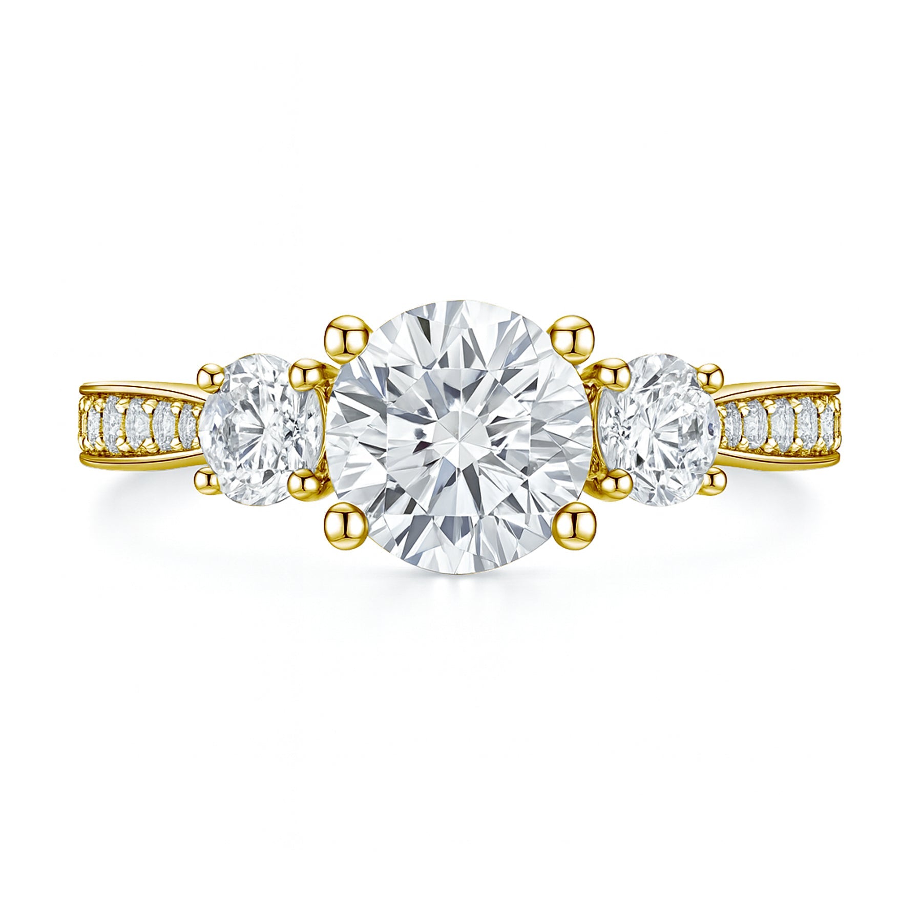 Certified 1 Ct Round Lab Diamond  Three Stone Pave Engagement Ring