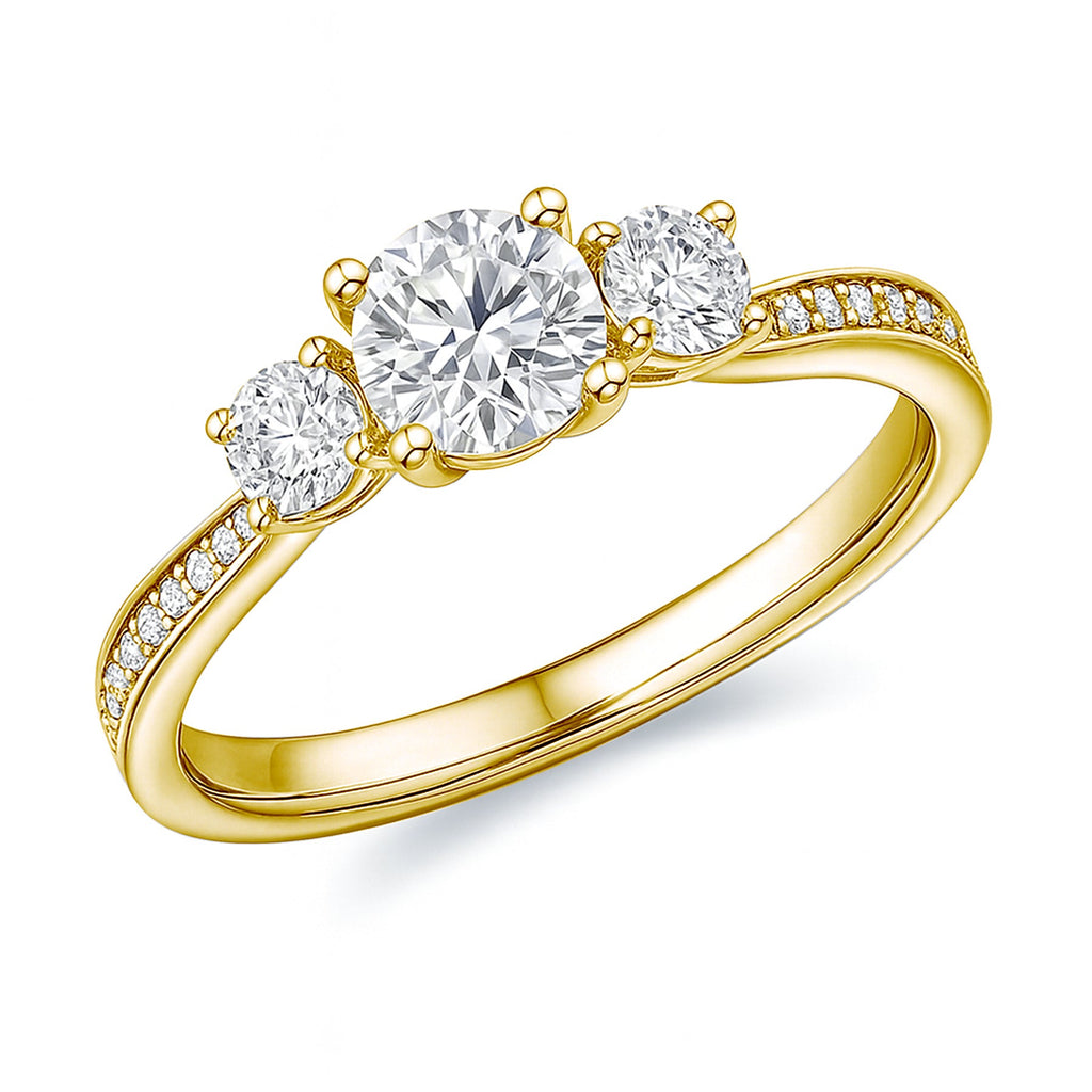 Certified 1 Ct Round Lab Diamond  Three Stone Pave Engagement Ring