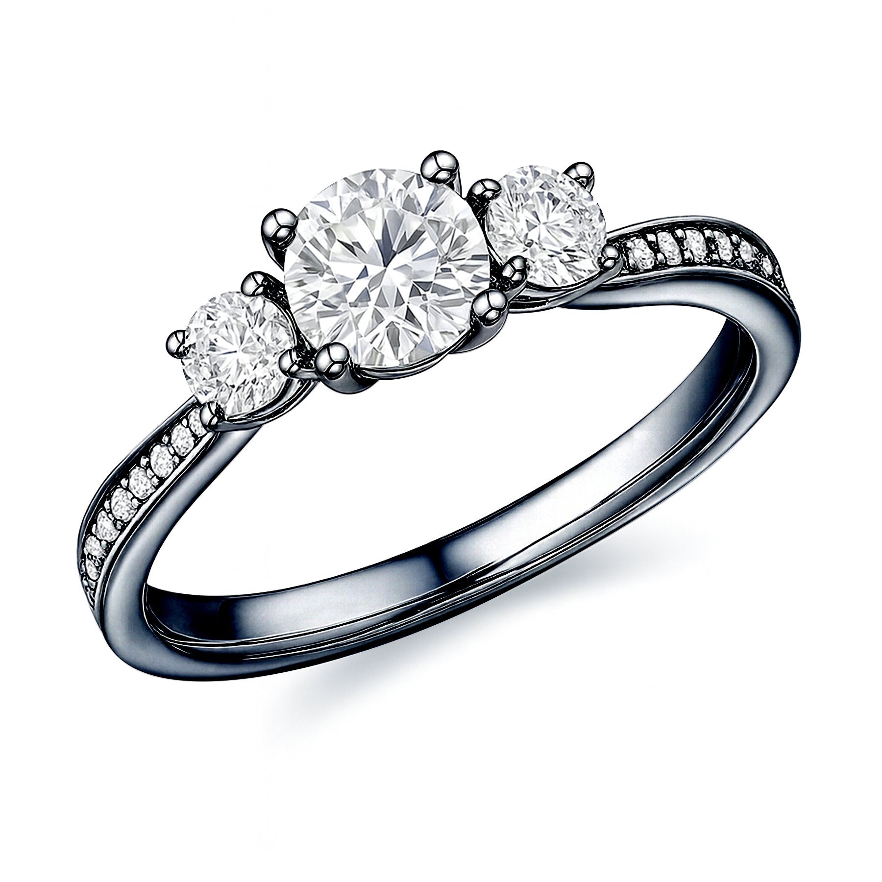 Certified 1 Ct Round Lab Diamond  Three Stone Pave Engagement Ring
