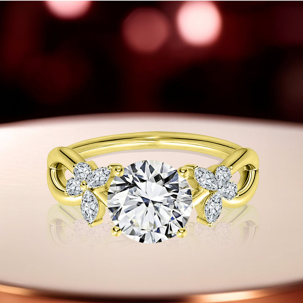 Certified 1.15 Ct Round Lab Diamond  Floral Butterfly Engagement Ring