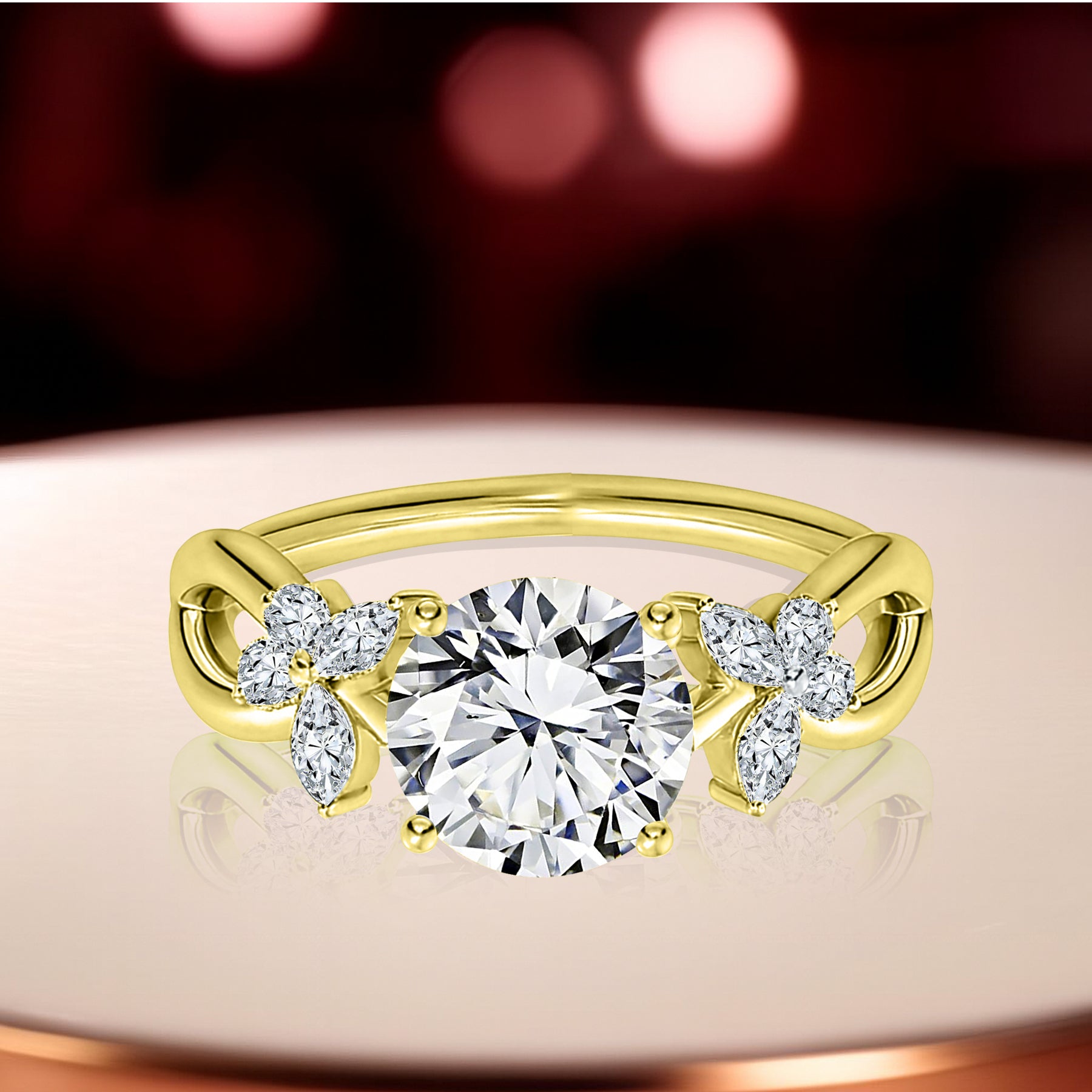 Certified 1.15 Ct Round Lab Diamond  Floral Butterfly Engagement Ring