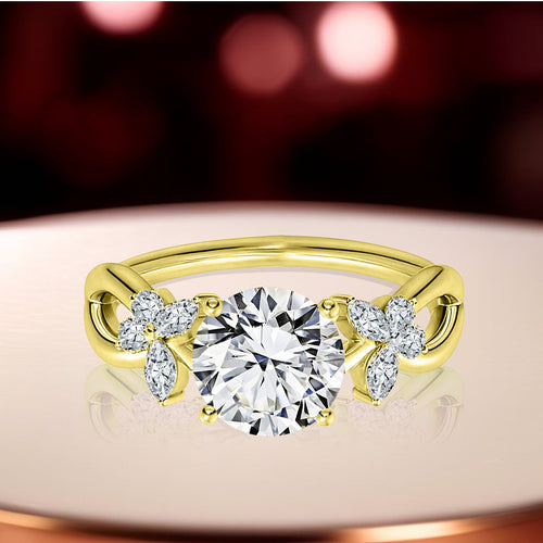 1.15 Ct Round Lab Diamond  Floral Butterfly Engagement Ring