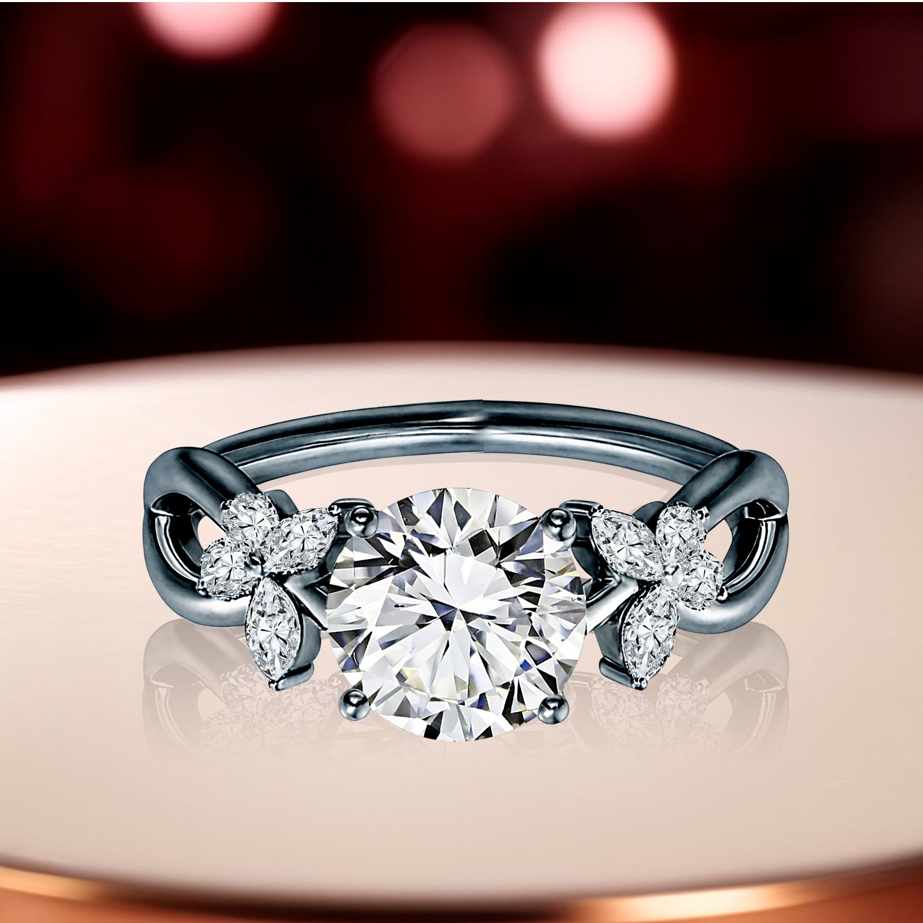 Certified 1.15 Ct Round Lab Diamond  Floral Butterfly Engagement Ring