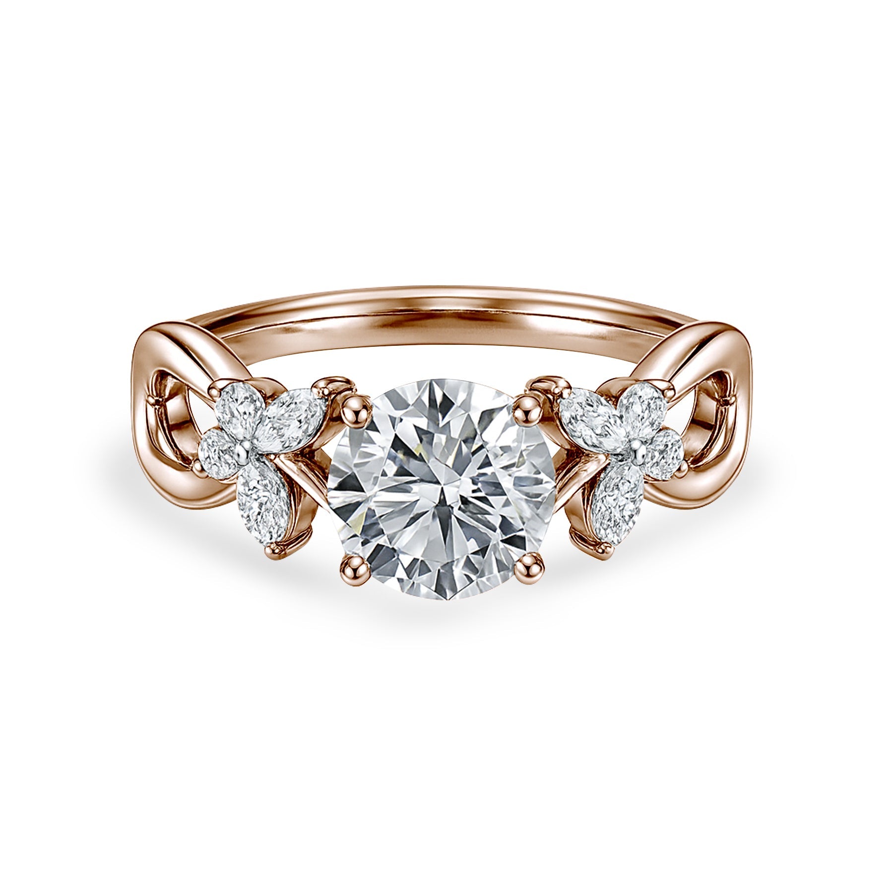 Certified 1.15 Ct Round Lab Diamond  Floral Butterfly Engagement Ring