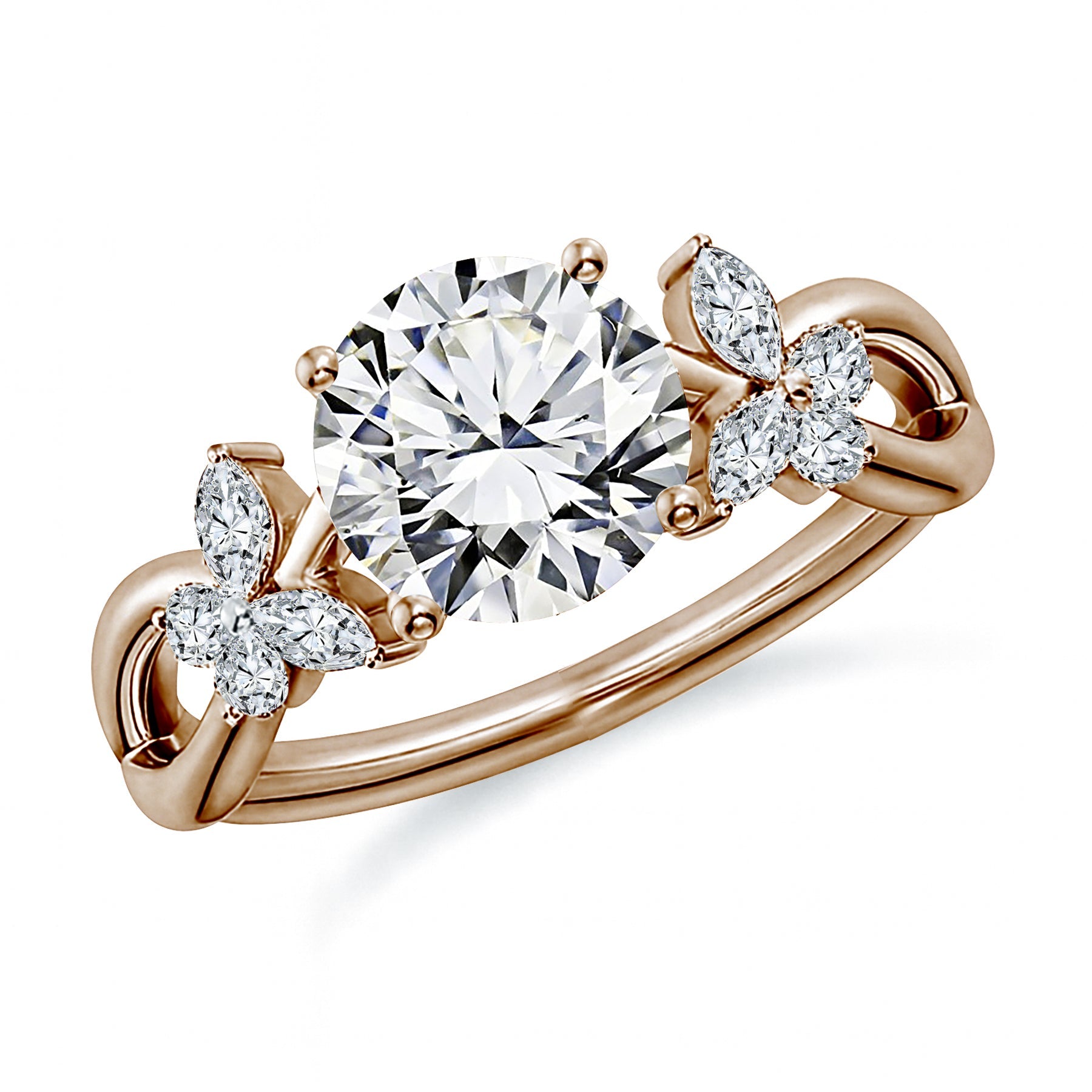 Certified 1.15 Ct Round Lab Diamond  Floral Butterfly Engagement Ring