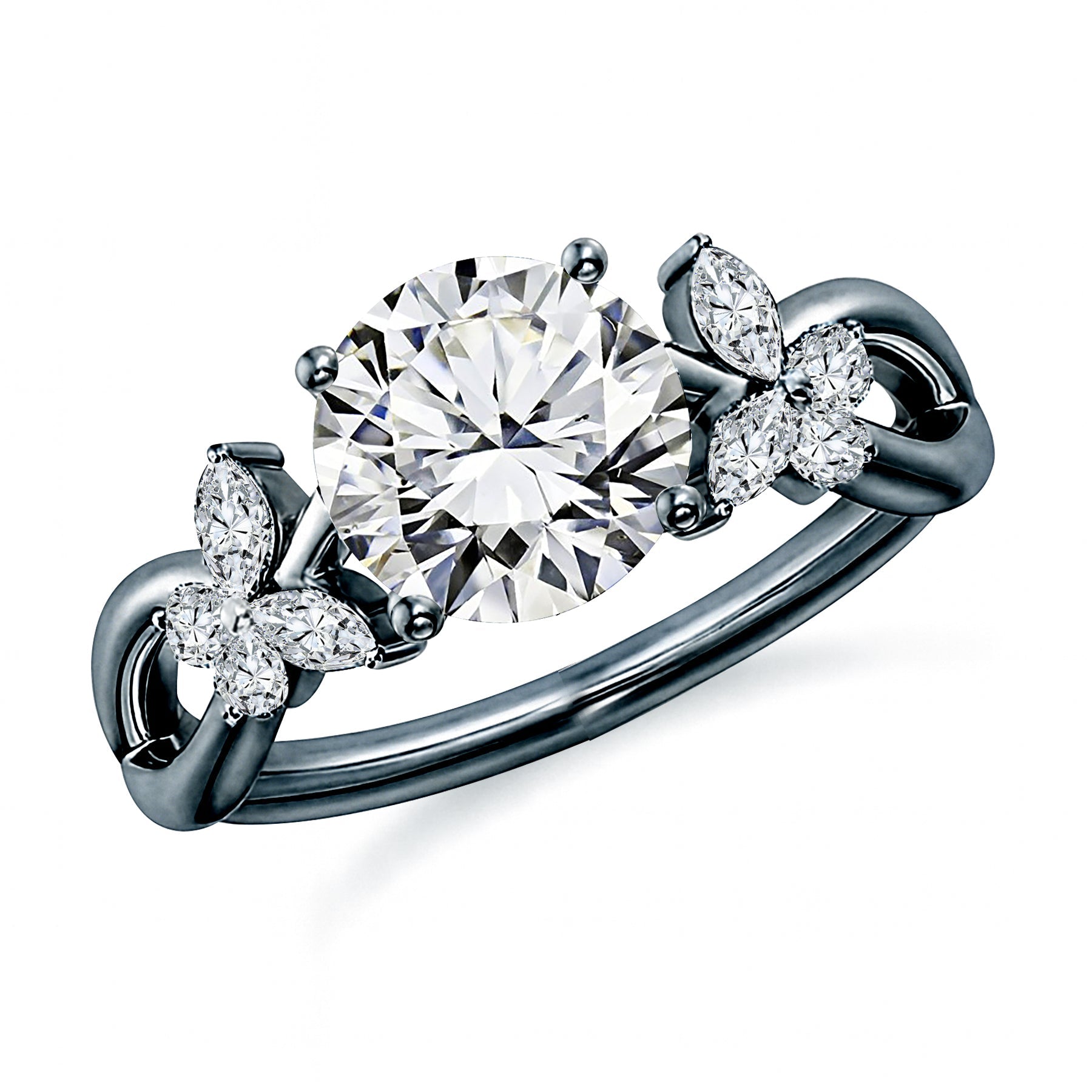 Certified 1.15 Ct Round Lab Diamond  Floral Butterfly Engagement Ring