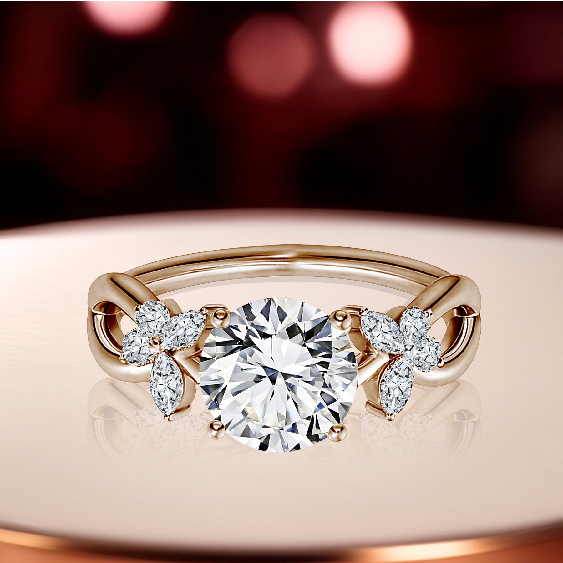 Certified 1.15 Ct Round Lab Diamond  Floral Butterfly Engagement Ring