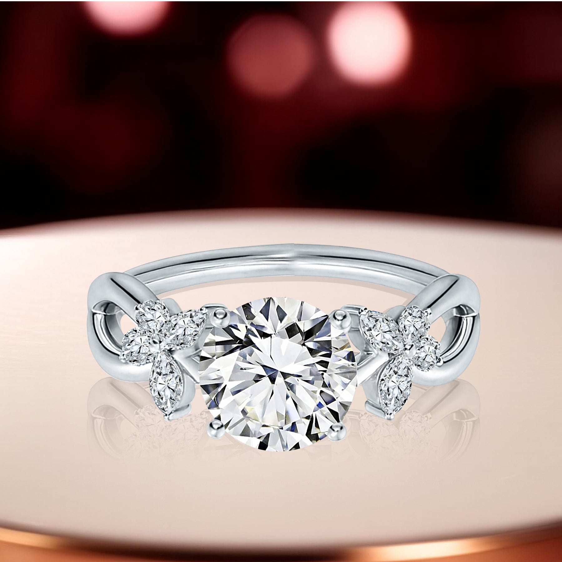 Certified 1.15 Ct Round Lab Diamond  Floral Butterfly Engagement Ring