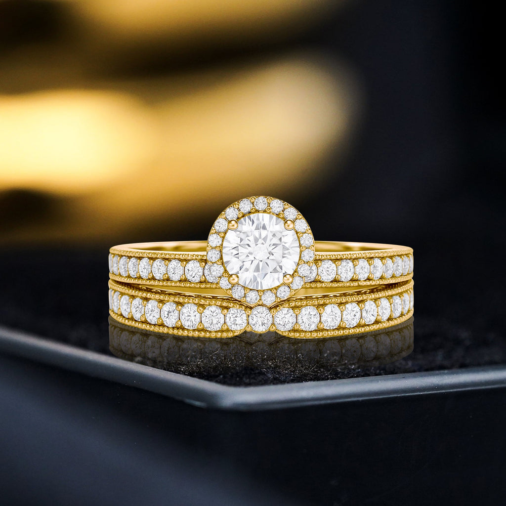 Certified  1.15 Ct Round Lab Diamond Halo Bridal Set