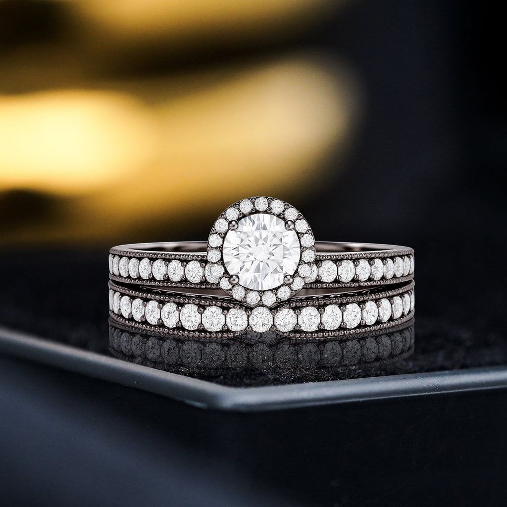 Certified  1.15 Ct Round Lab Diamond Halo Bridal Set