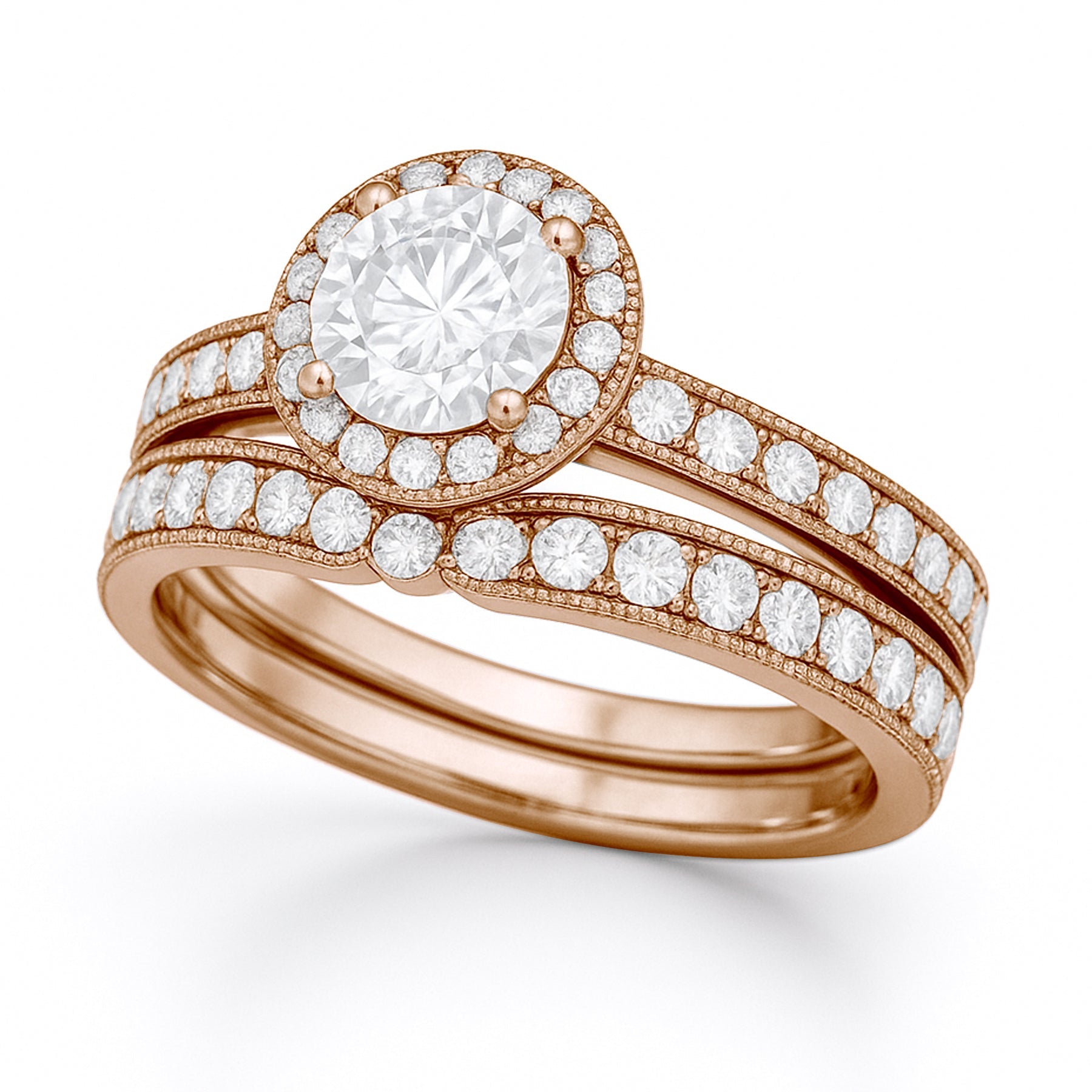 Certified  1.15 Ct Round Lab Diamond Halo Bridal Set