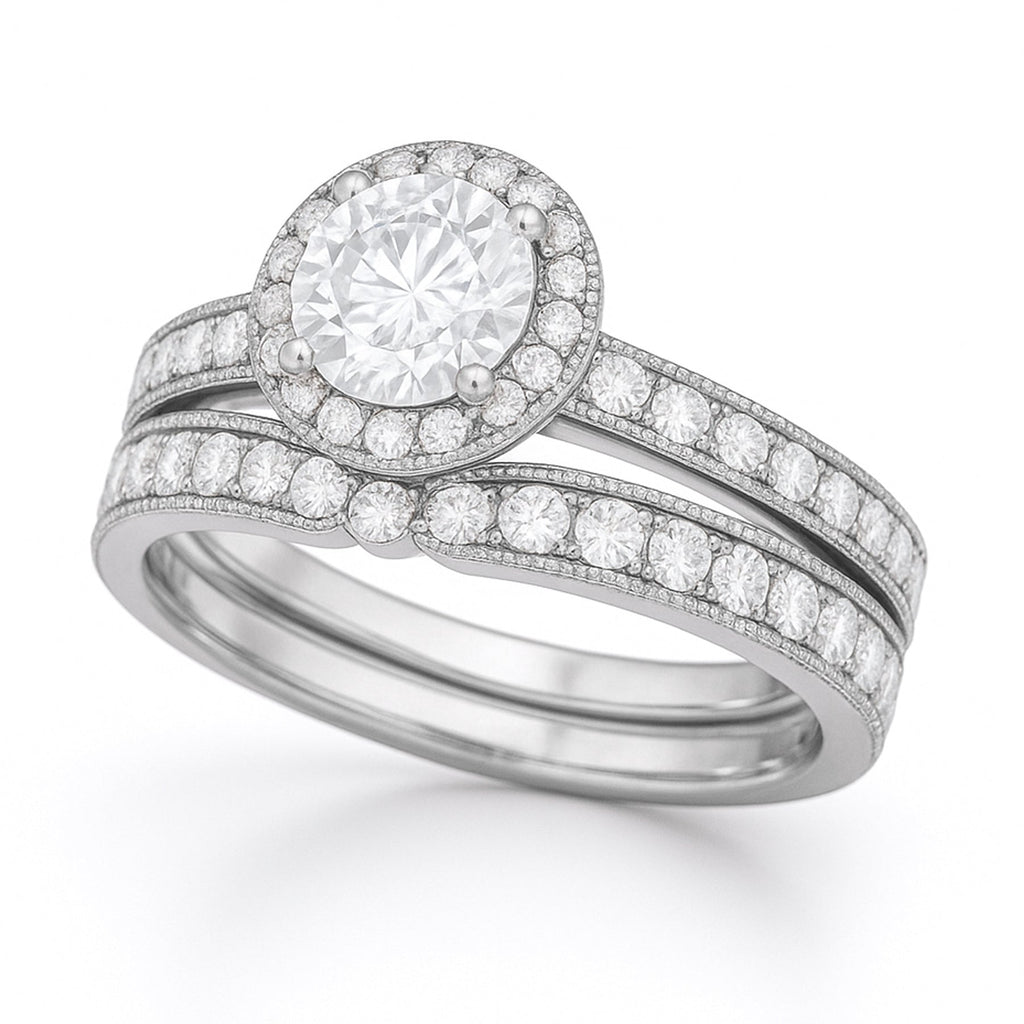 Certified  1.15 Ct Round Lab Diamond Halo Bridal Set