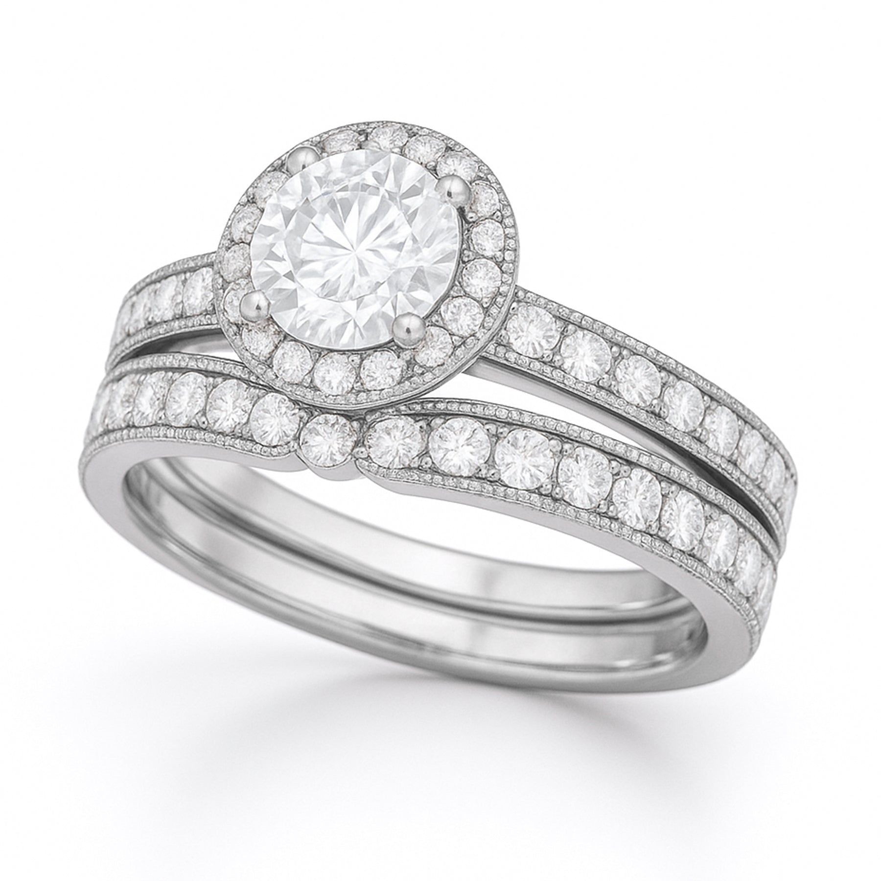 Certified  1.15 Ct Round Lab Diamond Halo Bridal Set