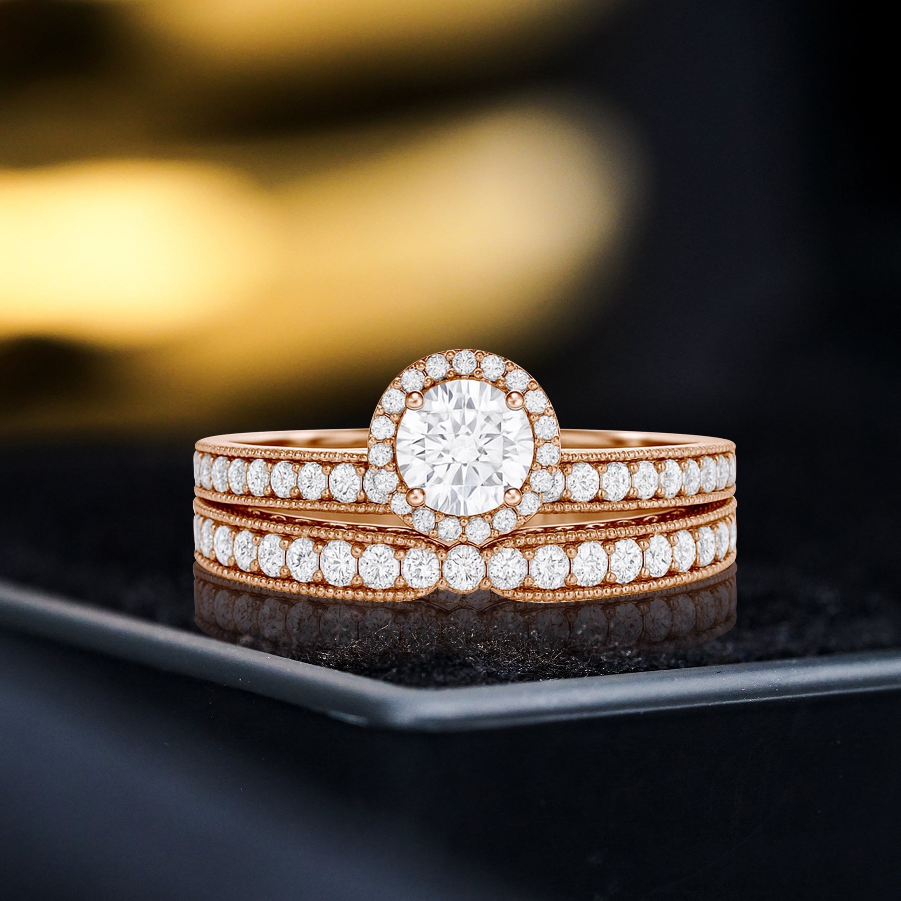 Certified  1.15 Ct Round Lab Diamond Halo Bridal Set