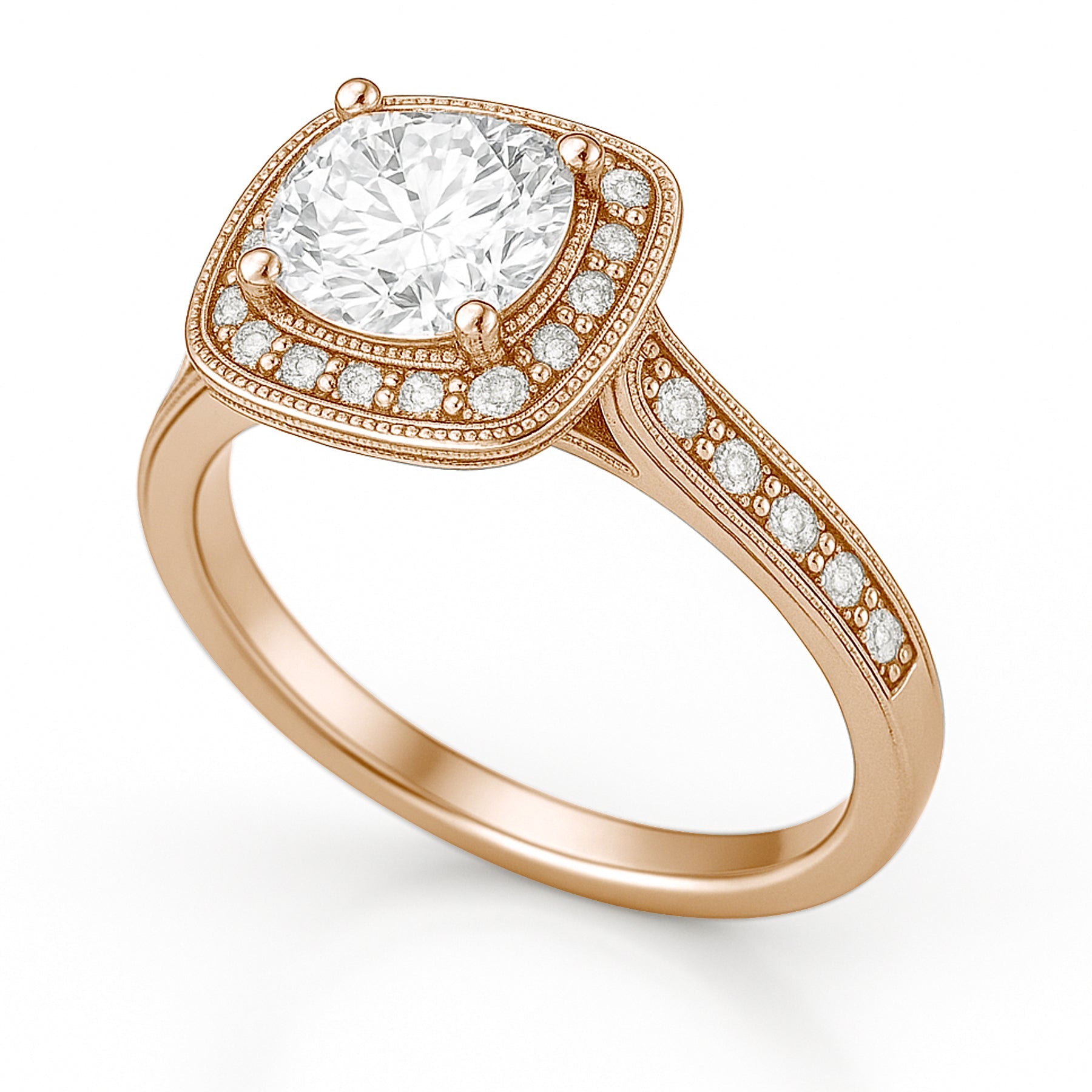 Certified 1 Ct Round Lab Diamond Vintage Halo Engagement Ring