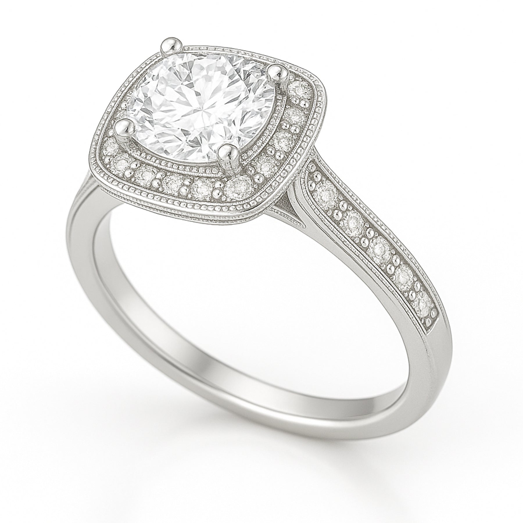 Certified 1 Ct Round Lab Diamond Vintage Halo Engagement Ring