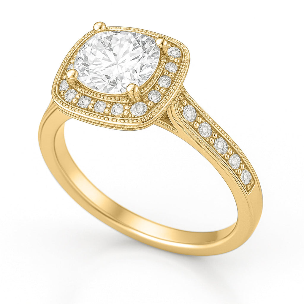 Certified 1 Ct Round Lab Diamond Vintage Halo Engagement Ring