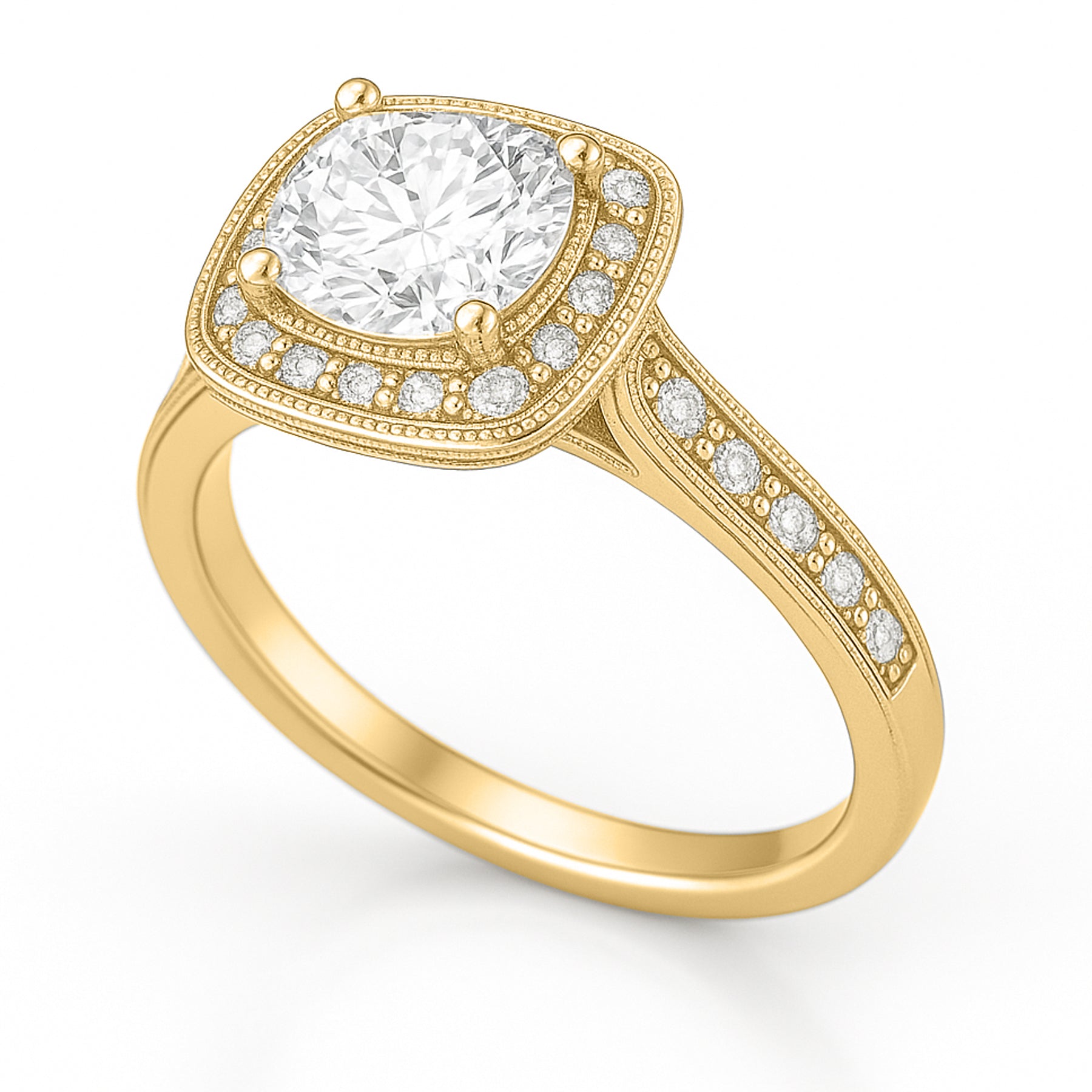 Certified 1 Ct Round Lab Diamond Vintage Halo Engagement Ring